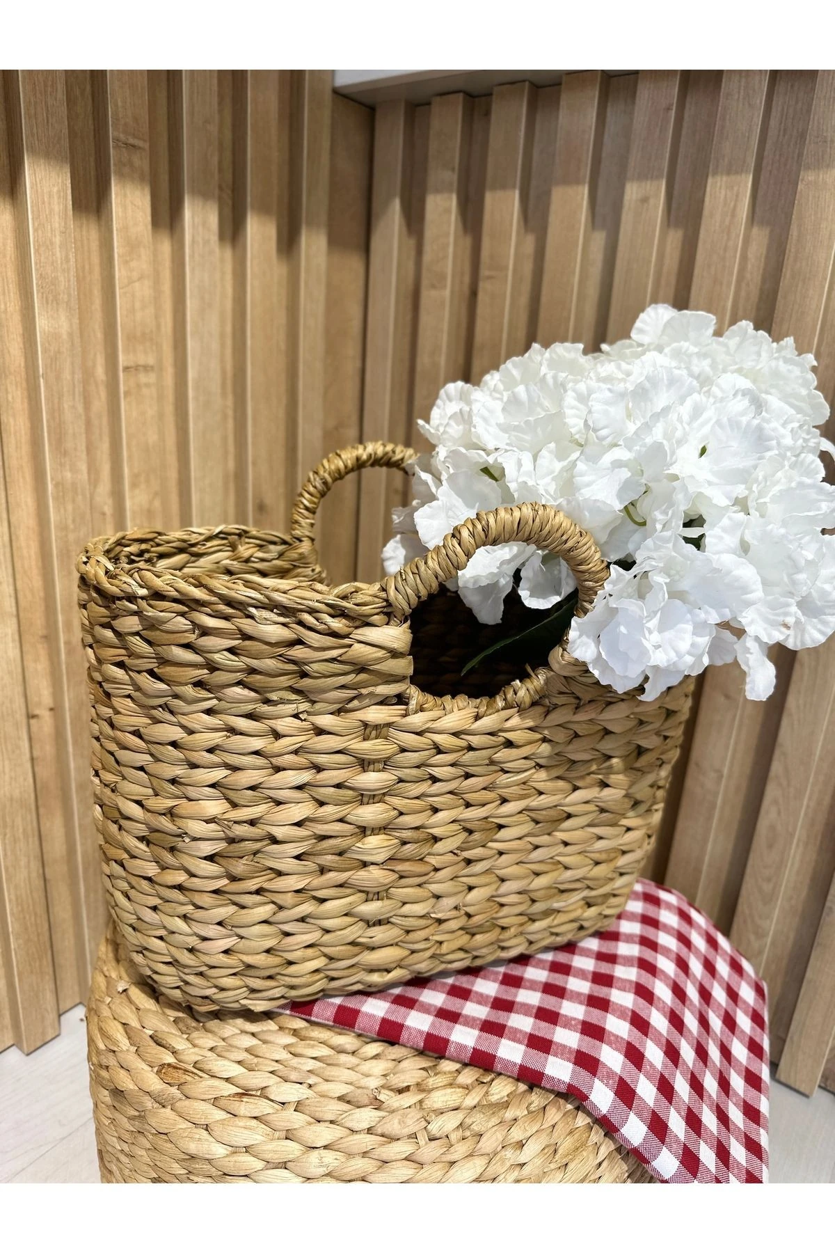 Hasır Dekoratif Çanta Örme Hasır Plaj Çantası Küçük Boy