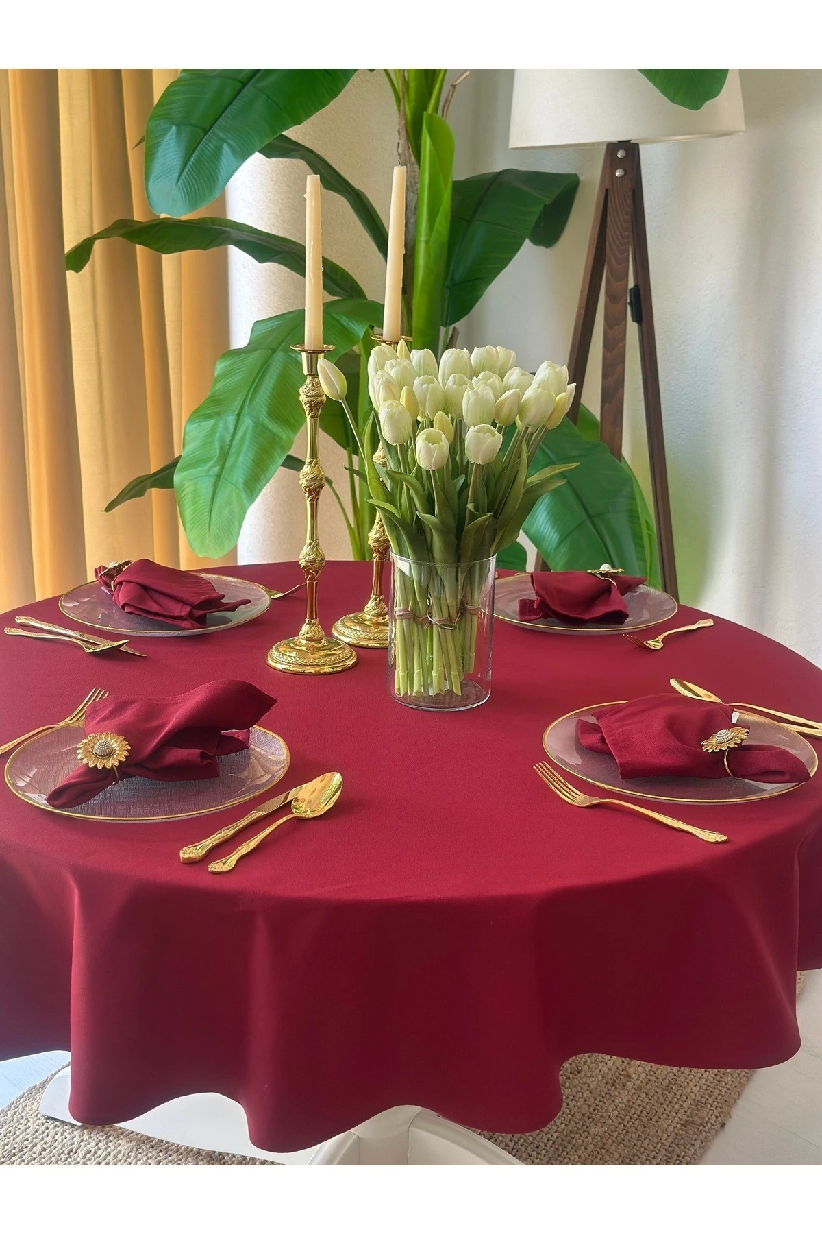 Pamuklu Kumaş Yuvarlak Masa Örtüsü Leke Tutmaz Su İtici Özellikli Dertsiz