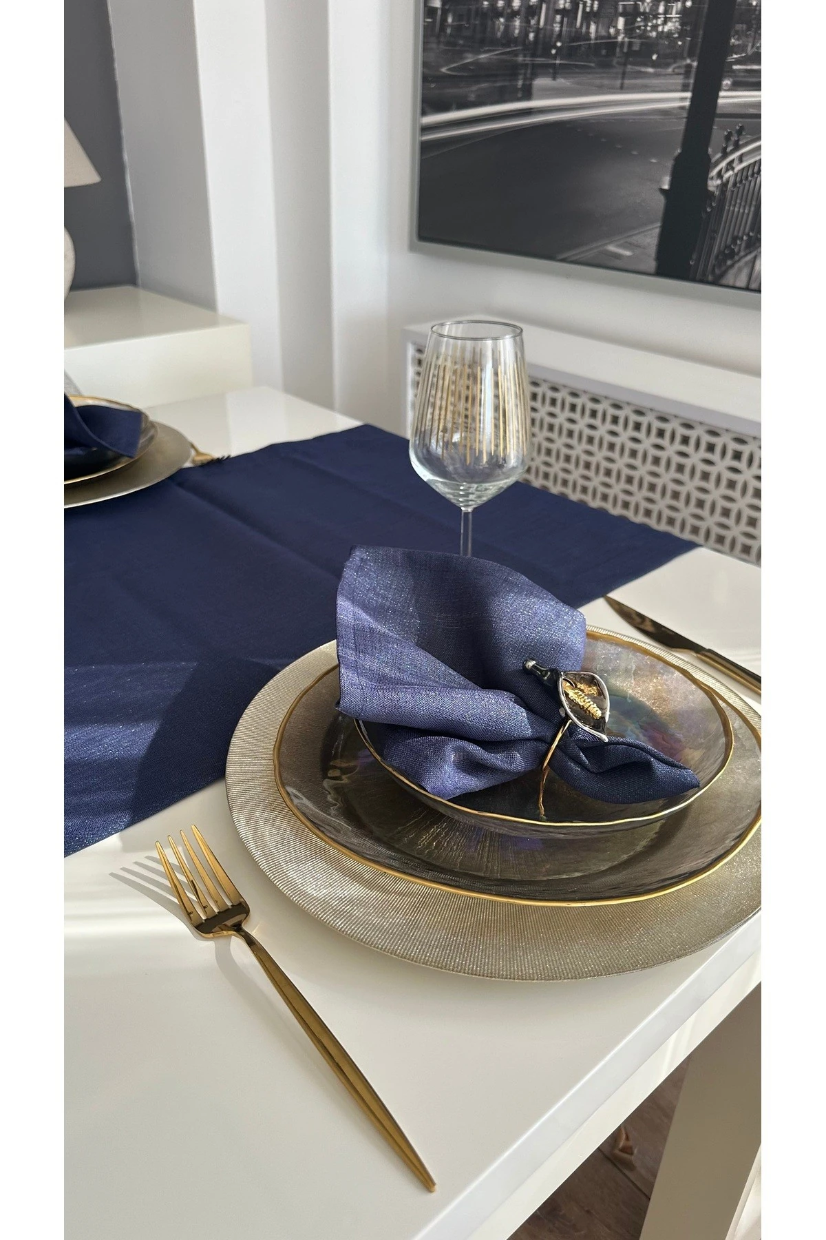 6'lı Simli Dertsiz Lacivert Peçete Kumaş Peçete