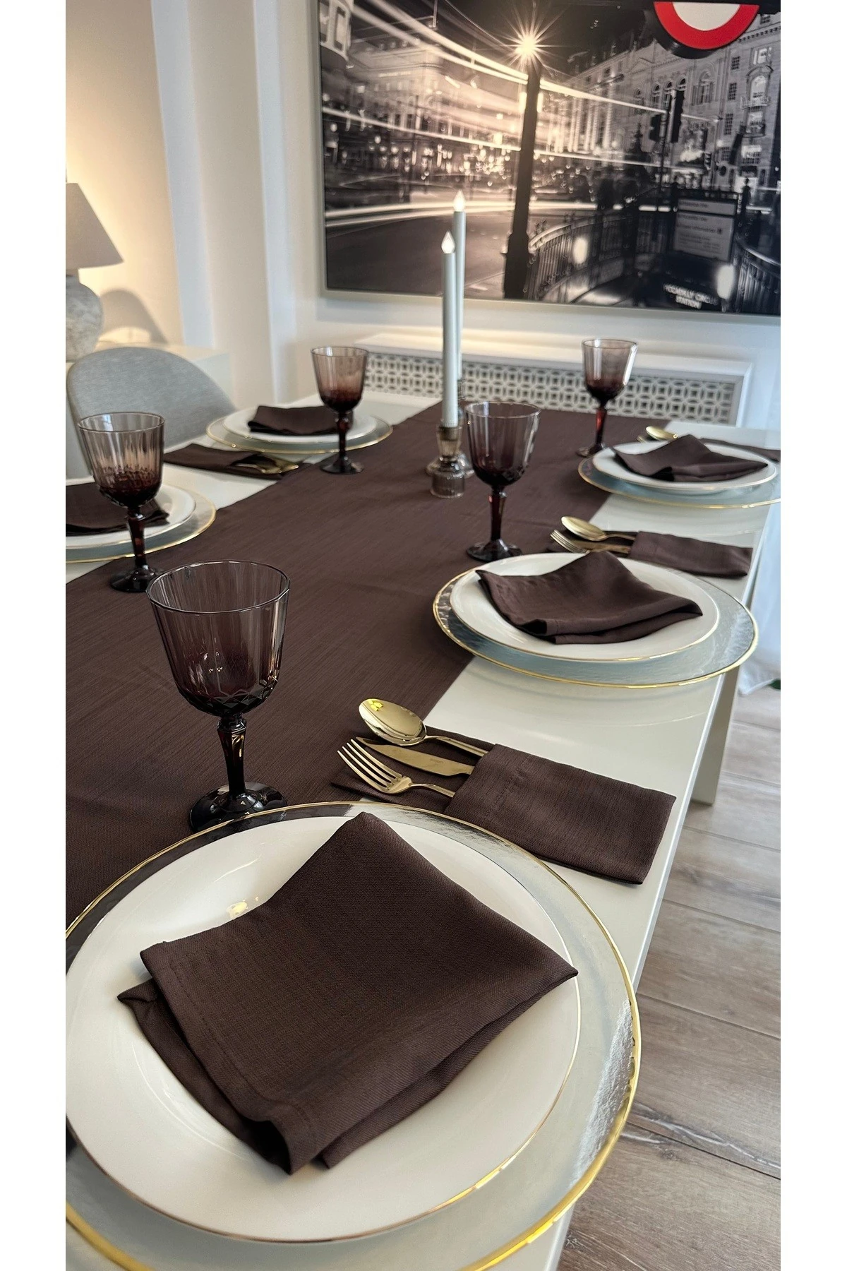 Keten Dokulu Dertsiz Kahverengi Runner