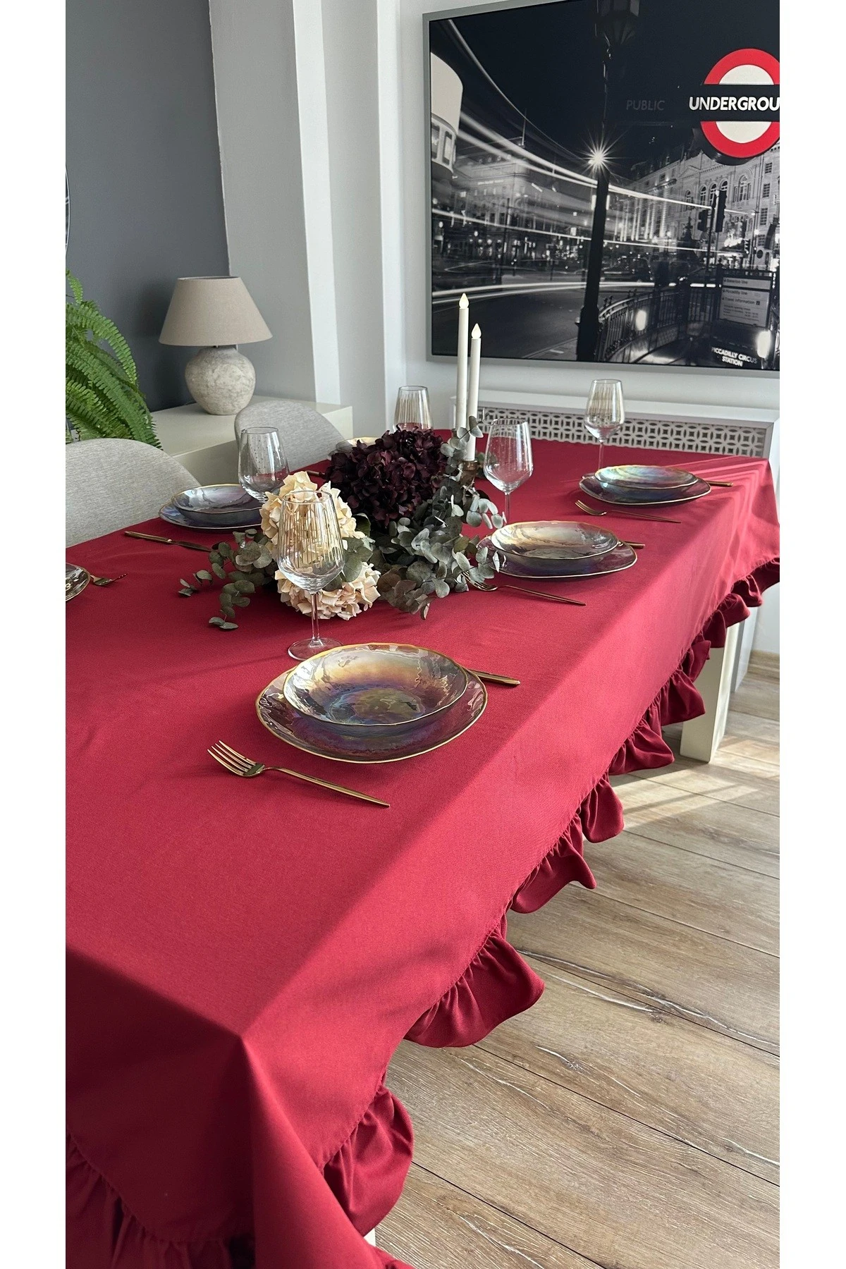 Pamuklu Keten Leke Tutmaz Fırfırlı Masa Örtüsü