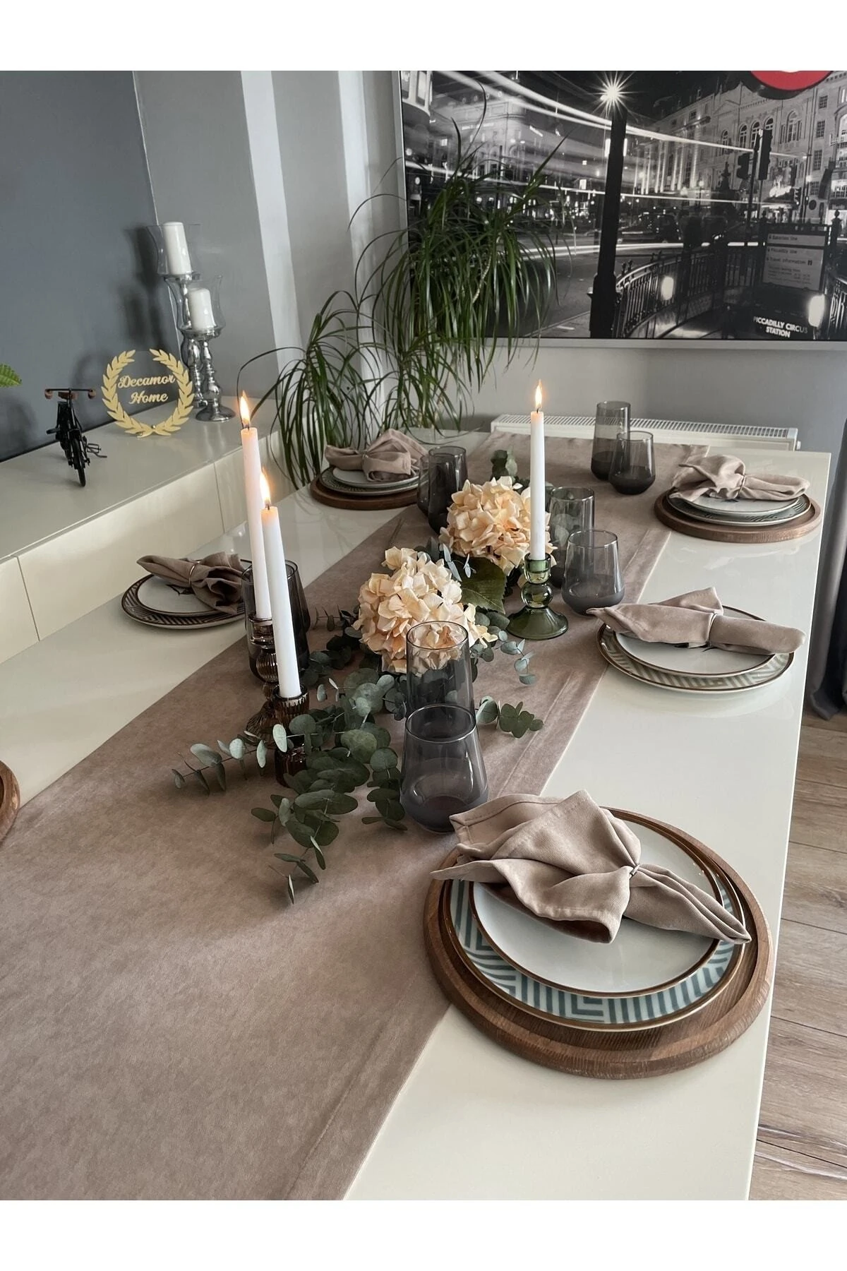 Kadife Dokulu Dertsiz Sütlü Kahve Uzun Runner