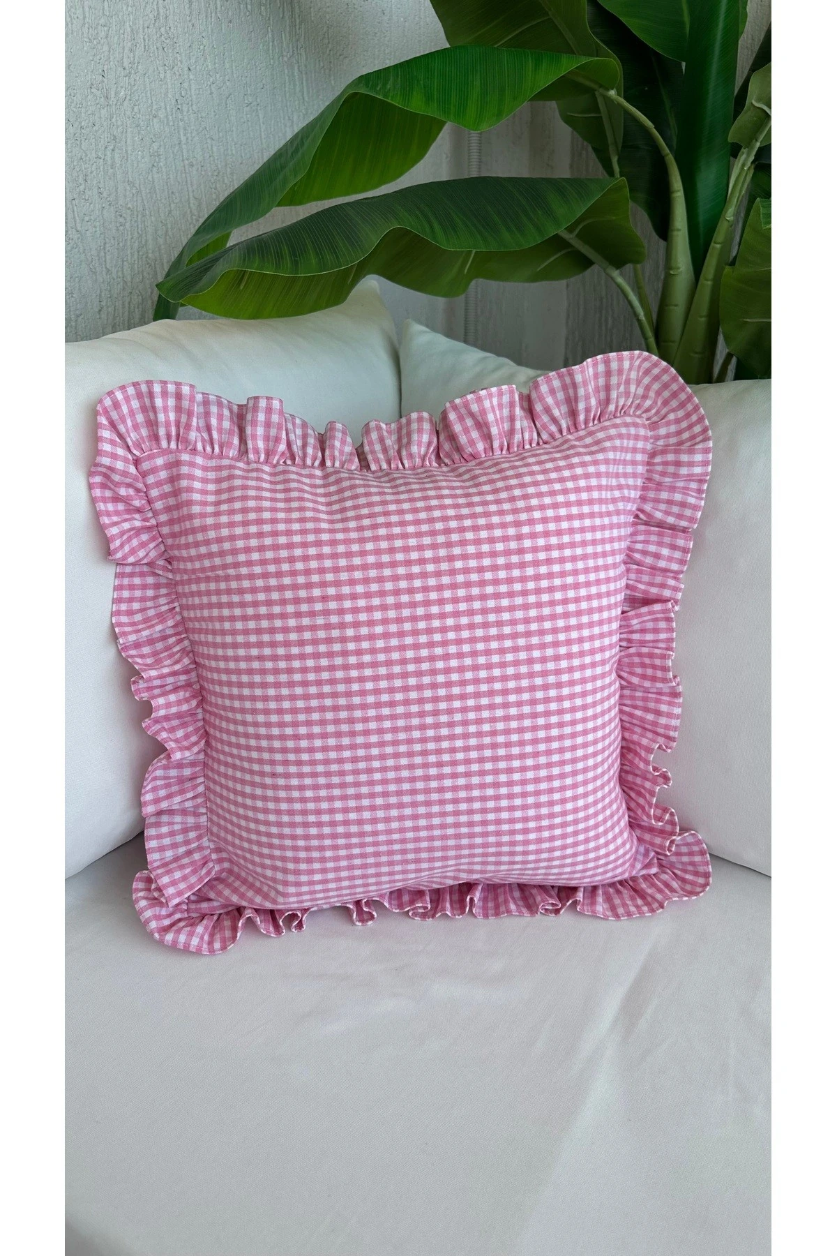 Pamuk Keten Mini Pötikare Fırfırlı Kırlent Kılıfı - 5