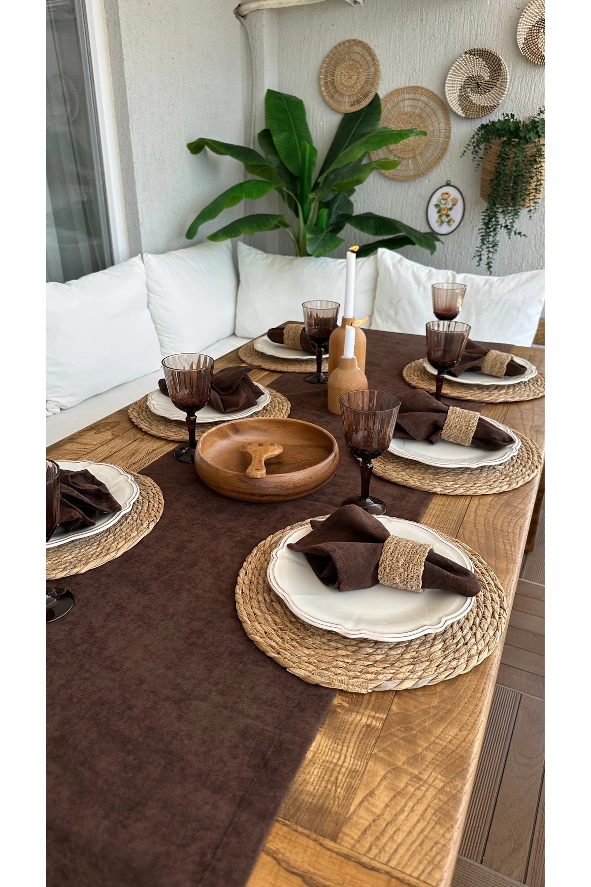 6 Adet Kadife Dokulu Dertsiz Koyu Kahverengi Renk Kumaş Peçete