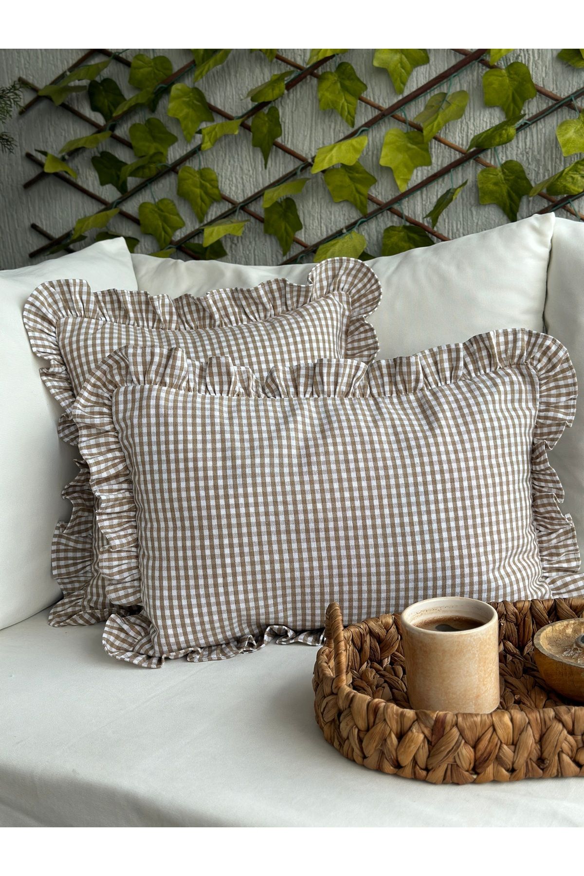 Pamuk Keten Mini Pötikare Fırfırlı Kırlent Kılıfı