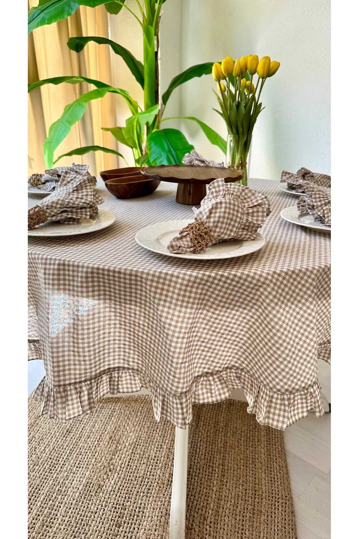 6 Adet Thin Keten Pötikareli Fırfırlı Kumaş Peçete