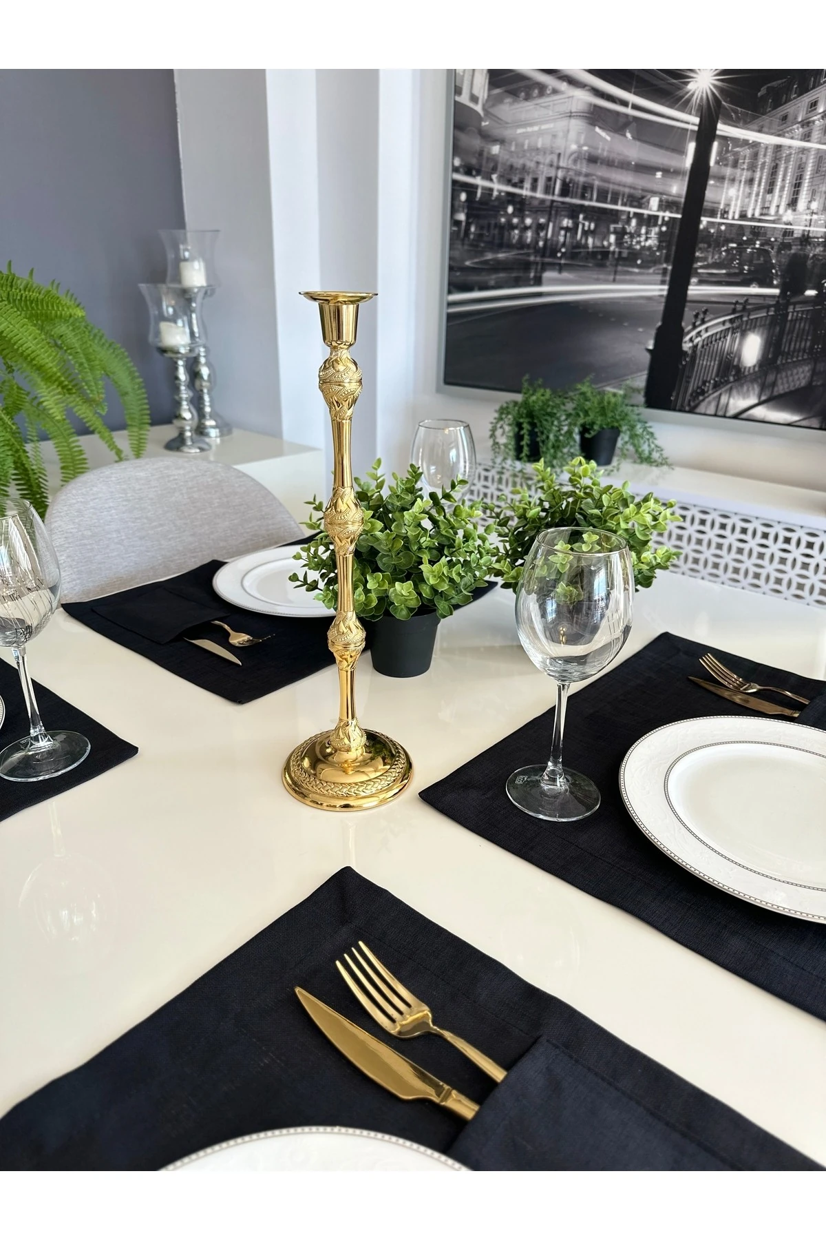 Altın Metal Uzun Şamdan Gold Şamdan