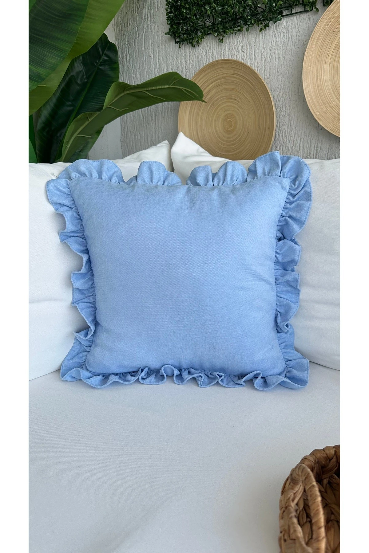 Vıntage Fırfırlı Mavi Kırlent Kılıfı 1 Ad