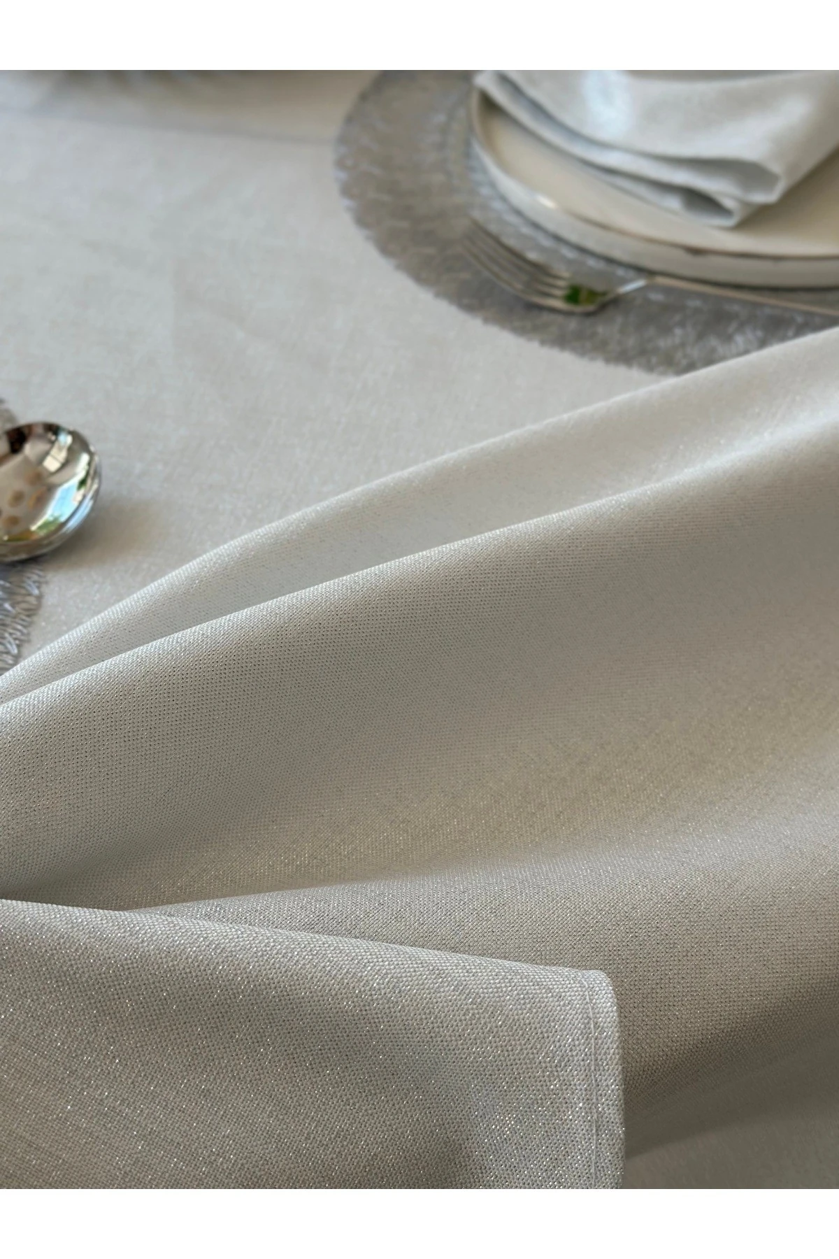 Keten Doku Simli, Simsiz Oval Masa Örtüsü - 5