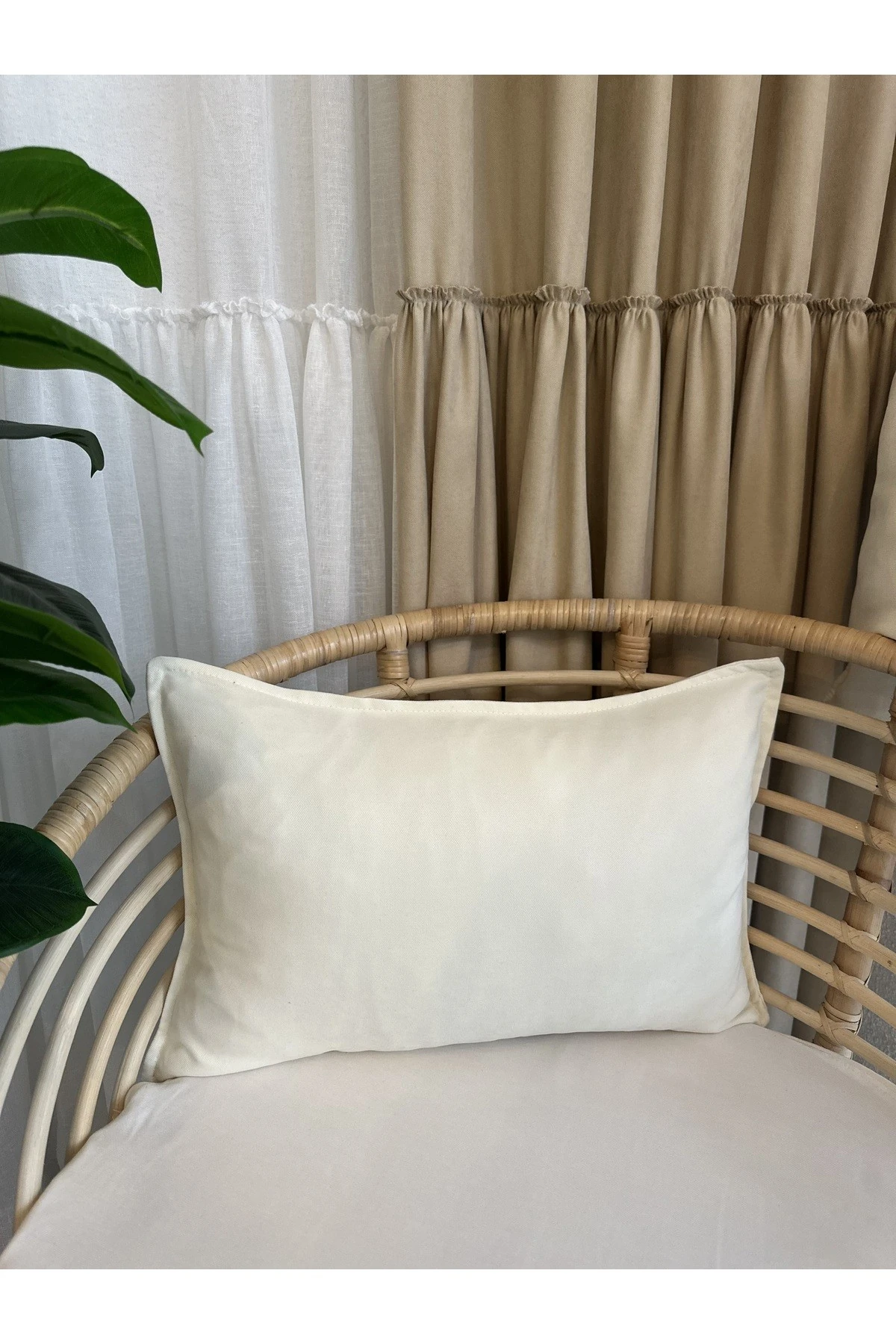 Kadife Dokulu Ekru Kırlent Kılıfı