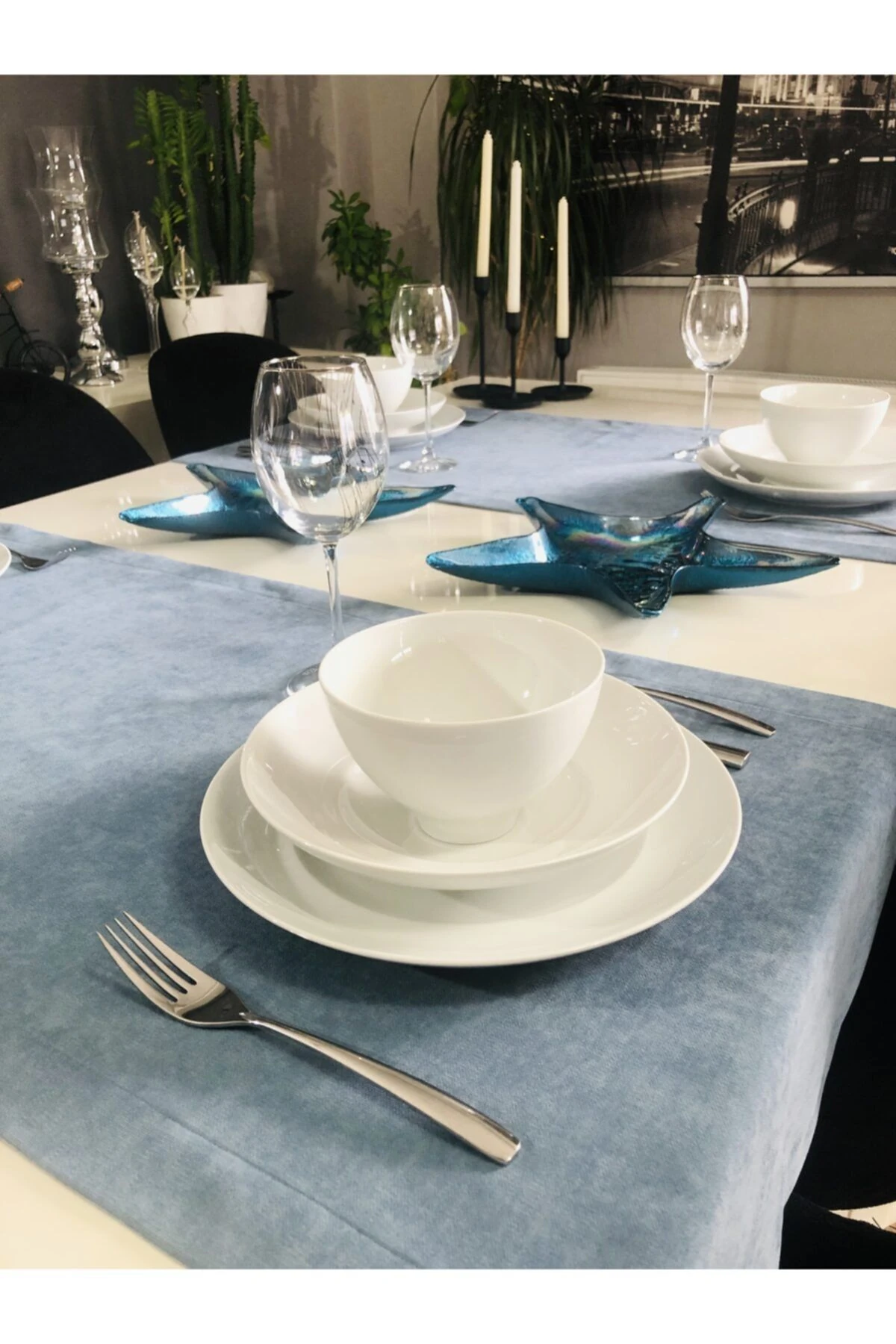 Mavi Kadife Dokulu Dertsiz Runner