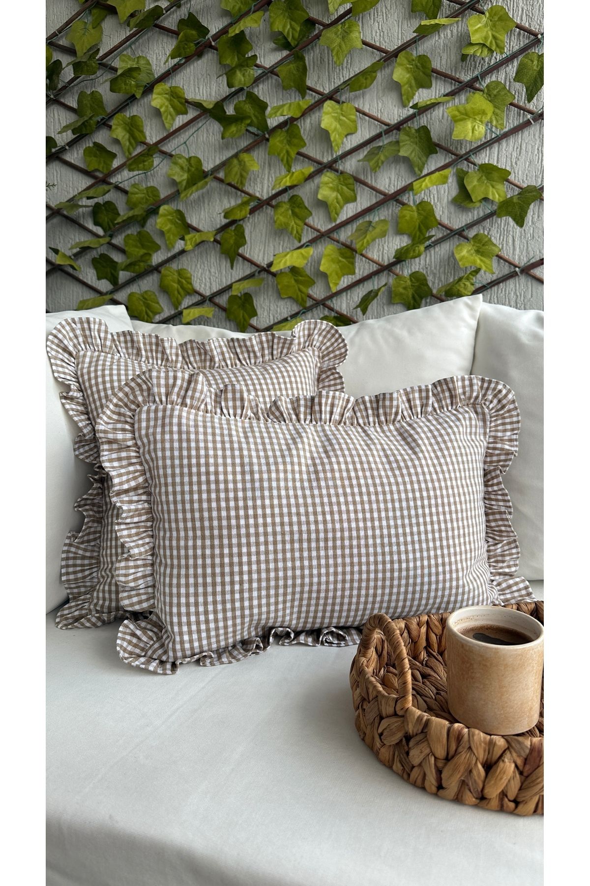 Pamuk Keten Mini Pötikare Fırfırlı Kırlent Kılıfı