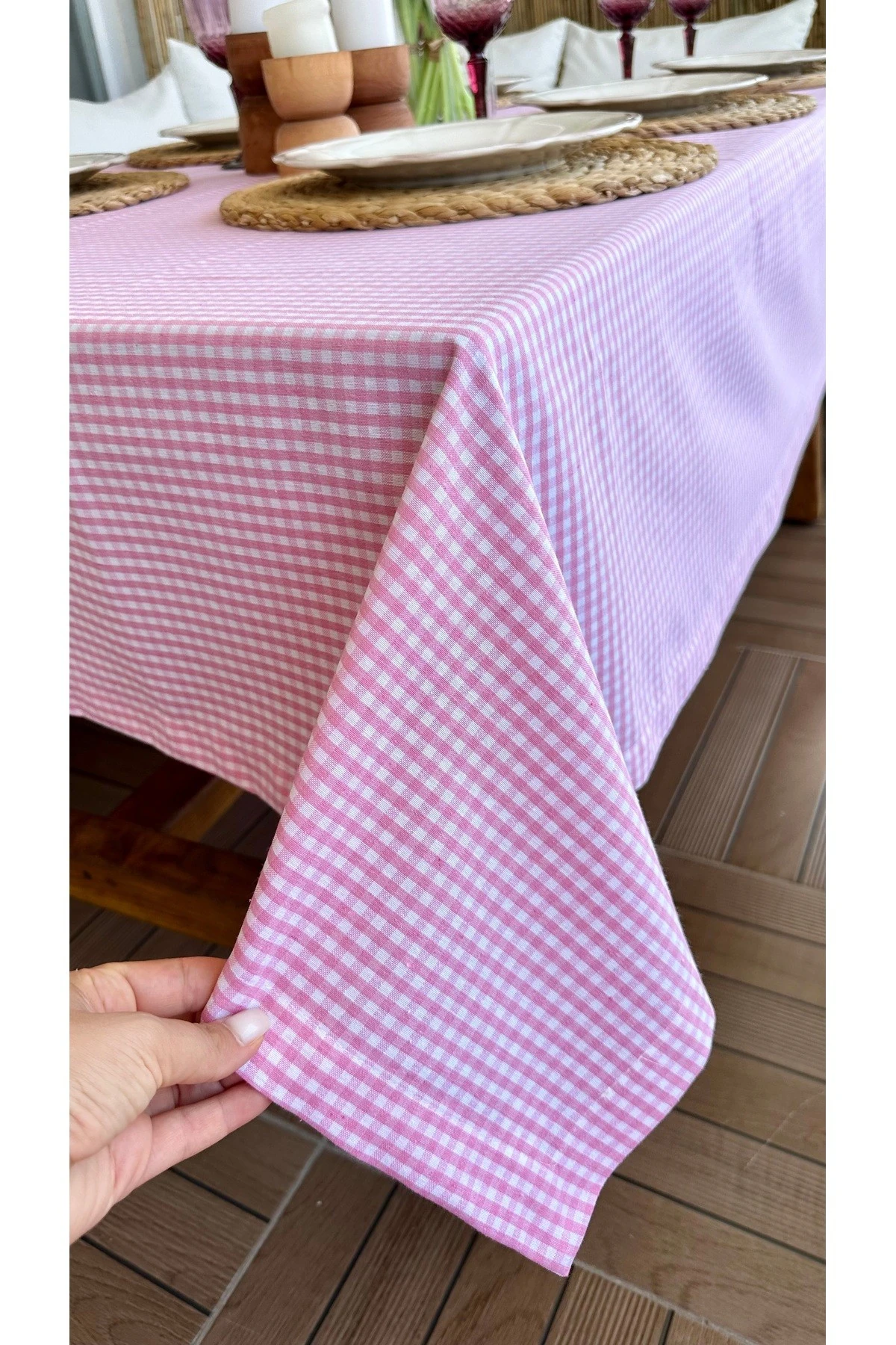 Pötikareli Keten Dertsiz Masa Örtüsü Düz Model
