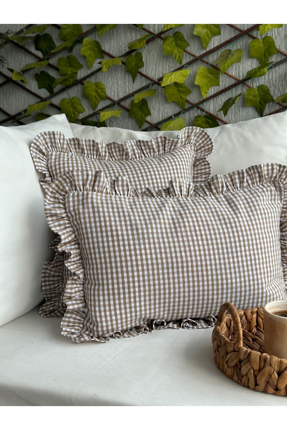 Pamuk Keten Mini Pötikare Fırfırlı Kırlent Kılıfı