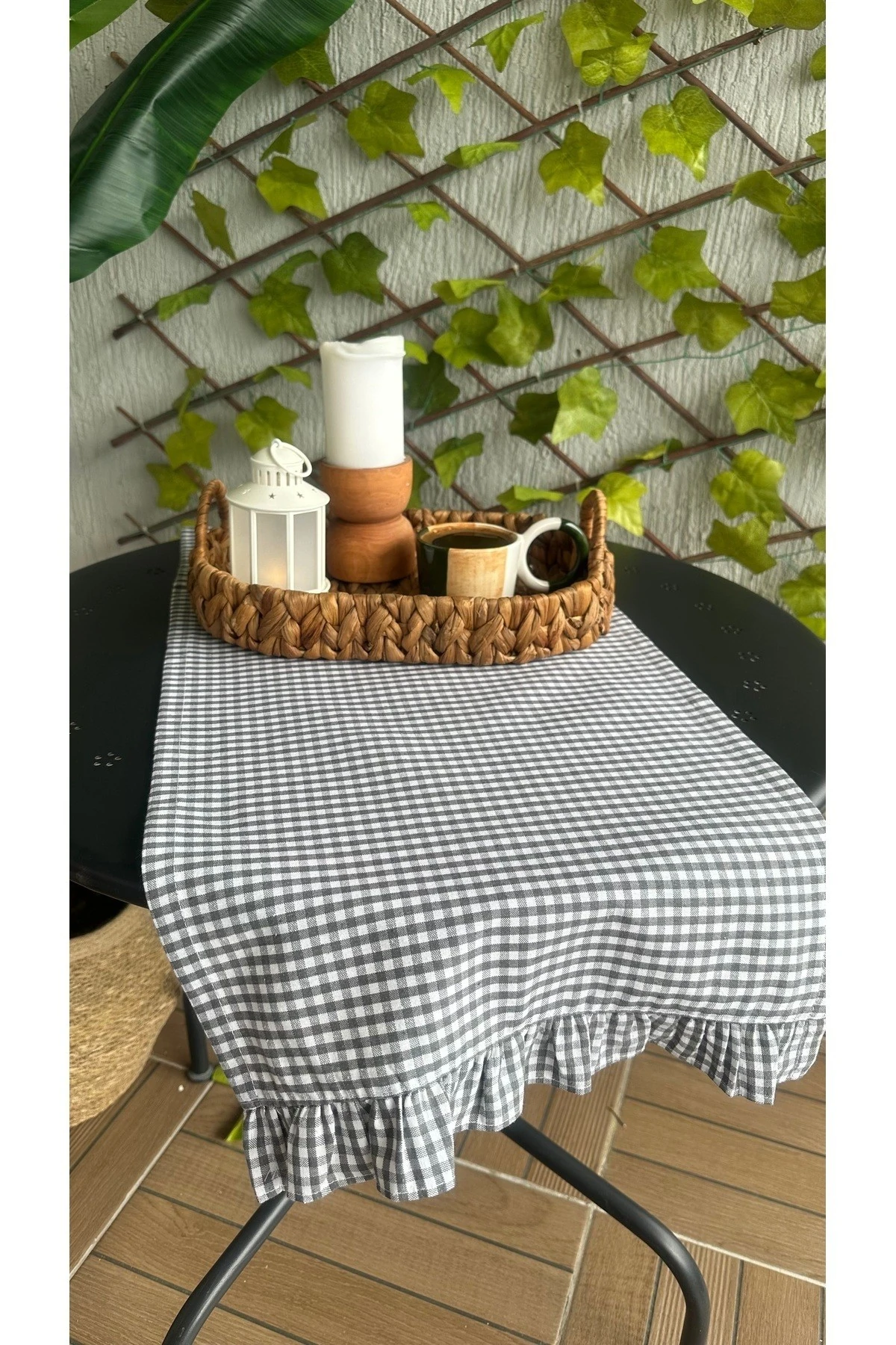 Pamuk Keten Mini Pötikare Fırfırlı Runner - 4