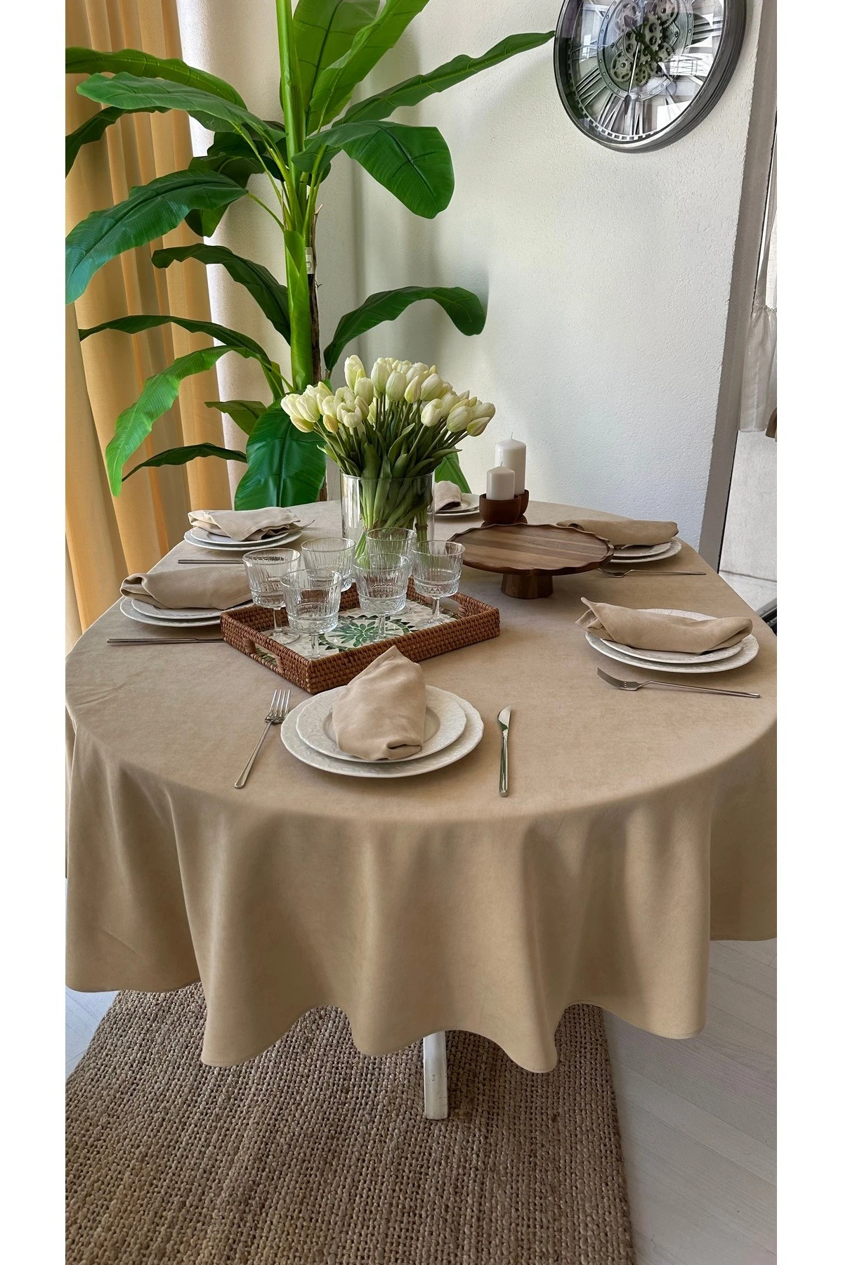 Kadife Dokulu Dertsiz Oval Masa Örtüsü - 6