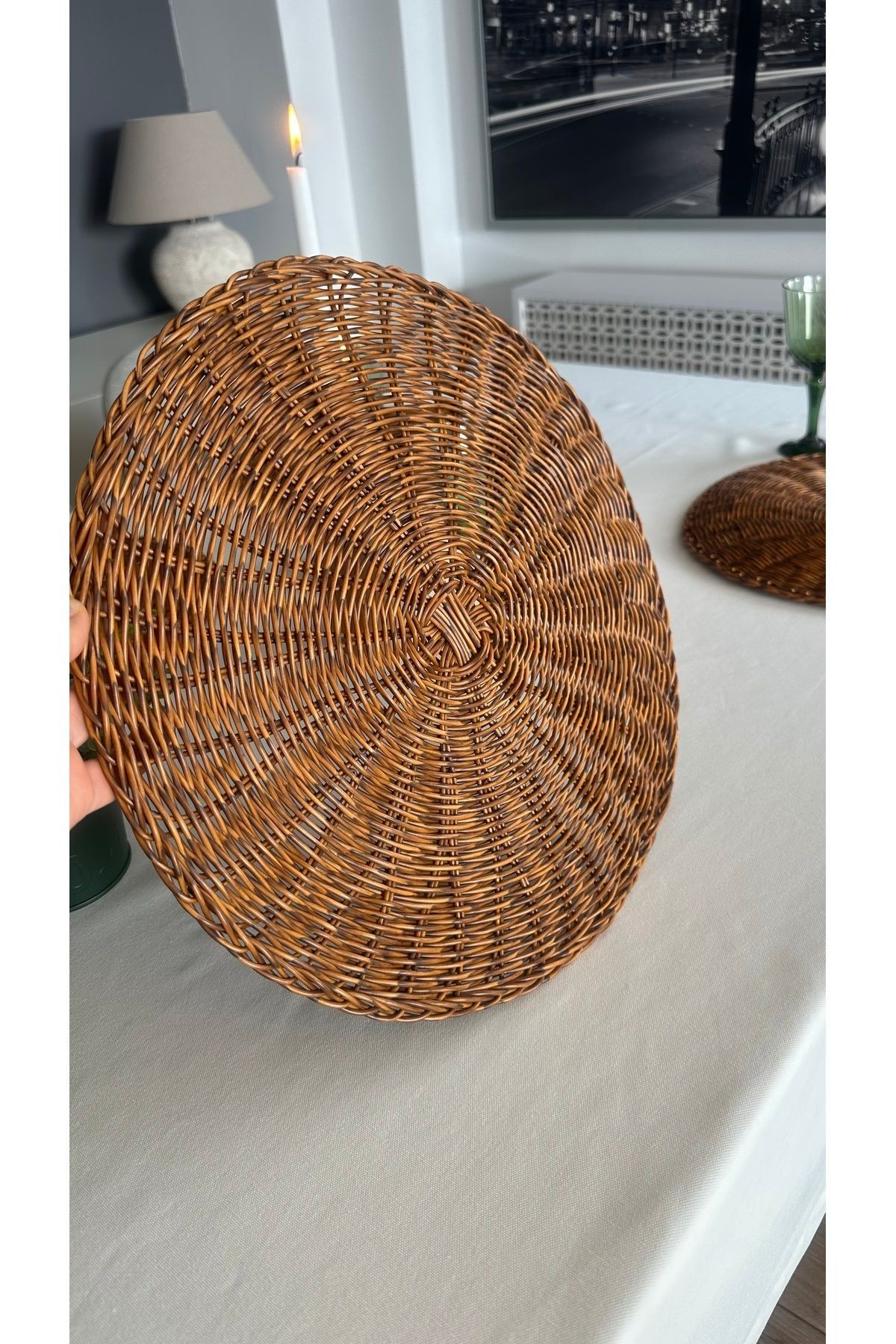 Temizliği Kolay Kahverengi Rattan Amerikan Servis 6 Ad