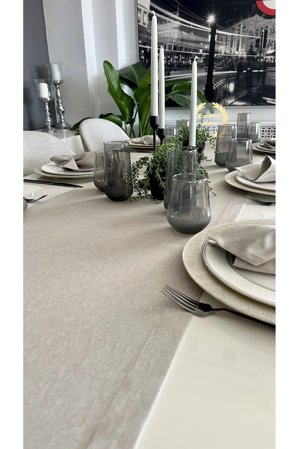 Thick Linen Bej Dertsiz Uzun Runner