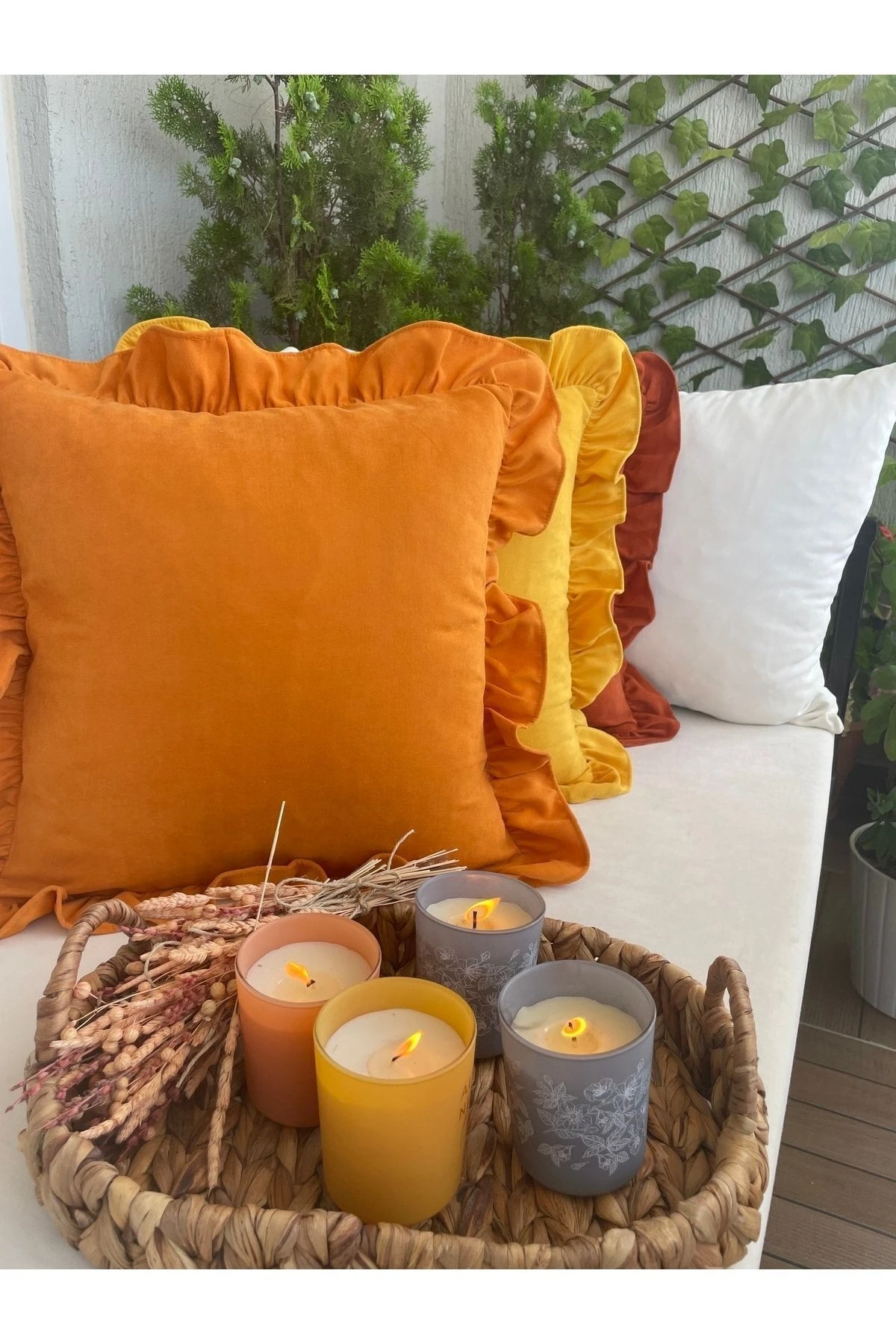 Vintage Turuncu Fırfırlı Kırlent Kılıfı 1 Ad