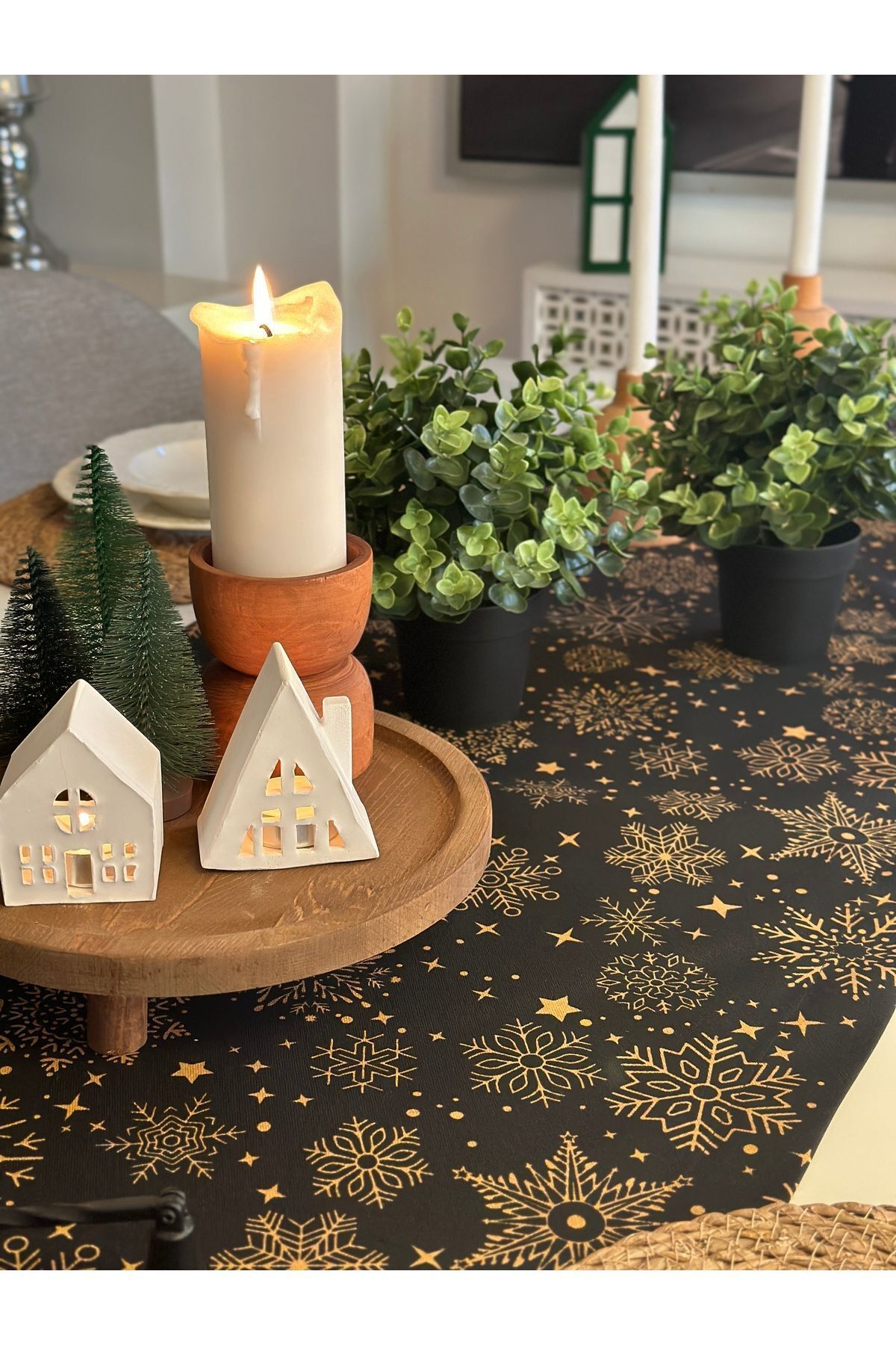 Yeni Yıl Temalı Siyah Runner Yılbaşı Masası Yılbaşı Runner