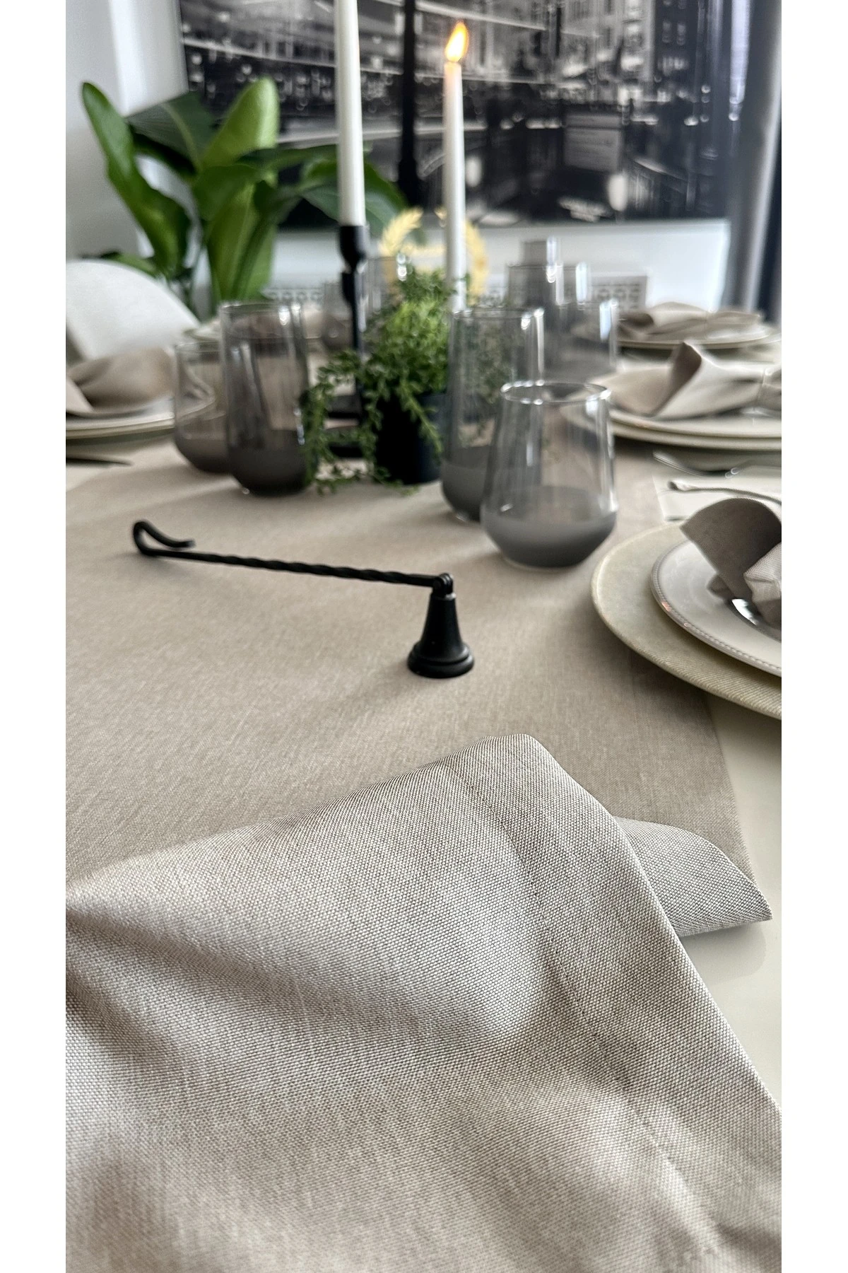 Thick Linen Bej Dertsiz Uzun Runner