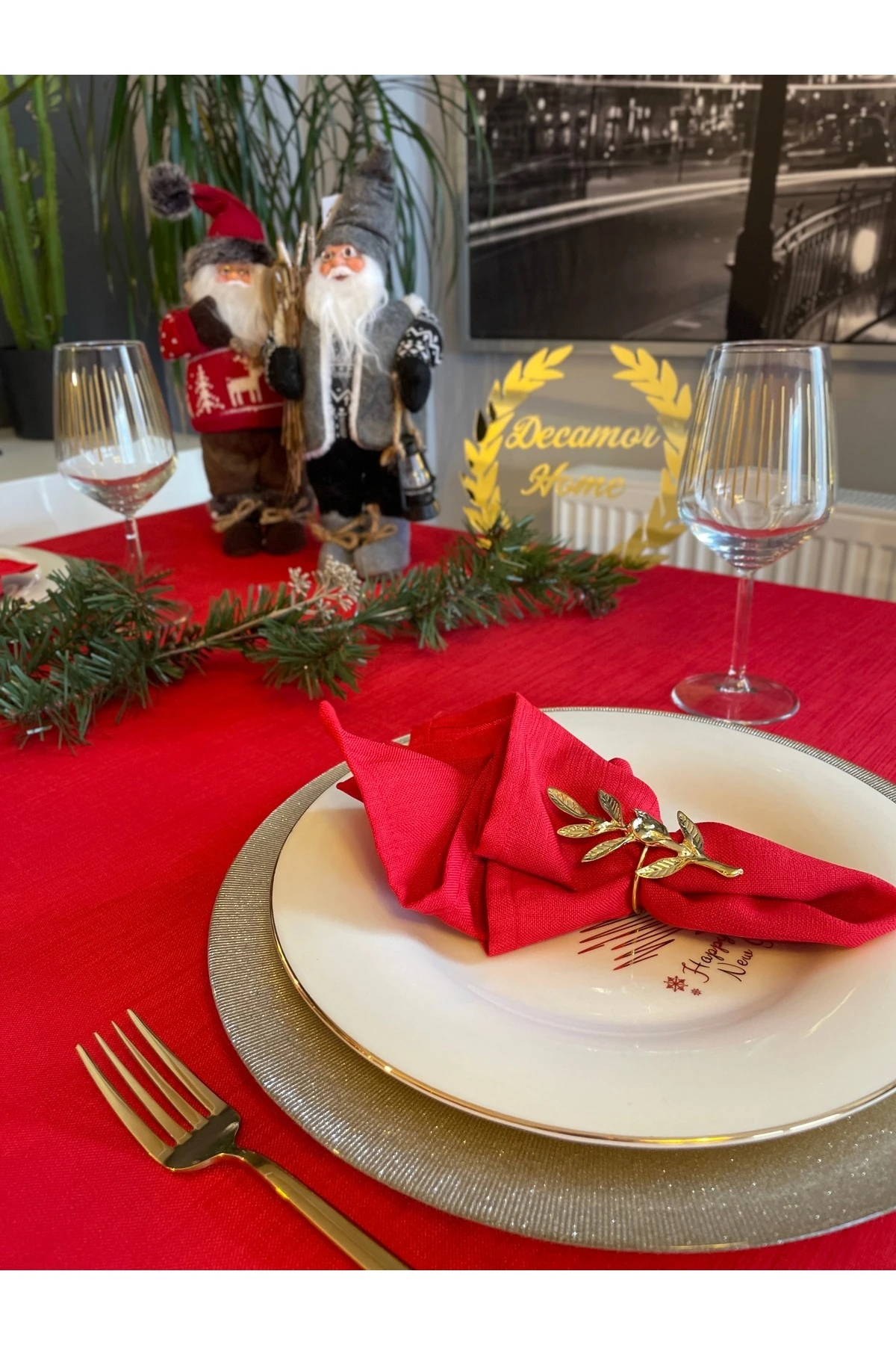 6 'lı Keten Dokulu Dertsiz Kırmızı Peçete Kumaş Peçete