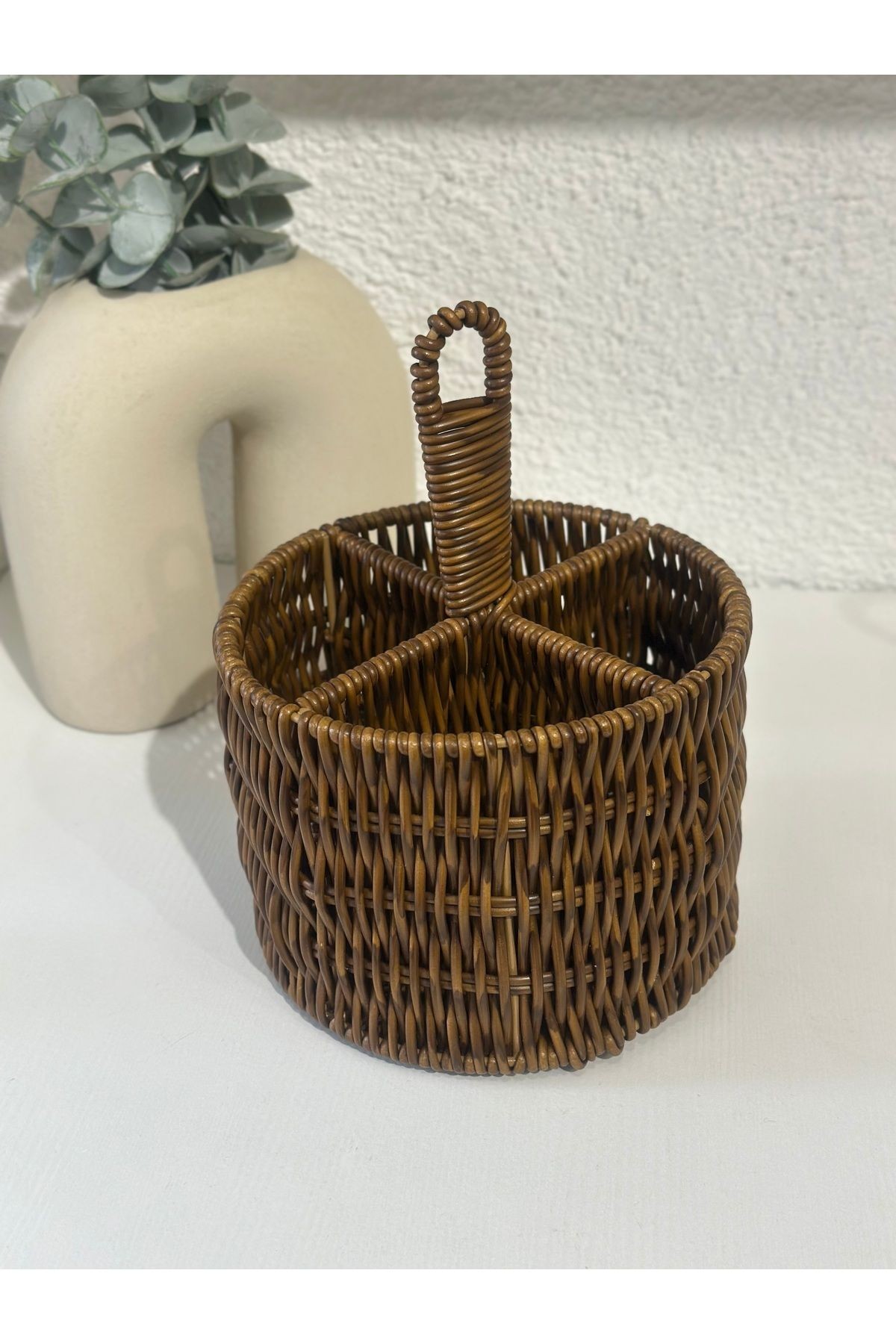 Rattan Kahverengi Bölmeli Düzenleyici Organizer Kaşıklık