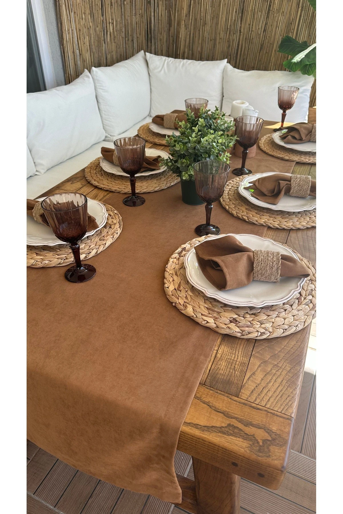 Kadife Dokulu Dertsiz Çikolata Kahve Runner 1 ad