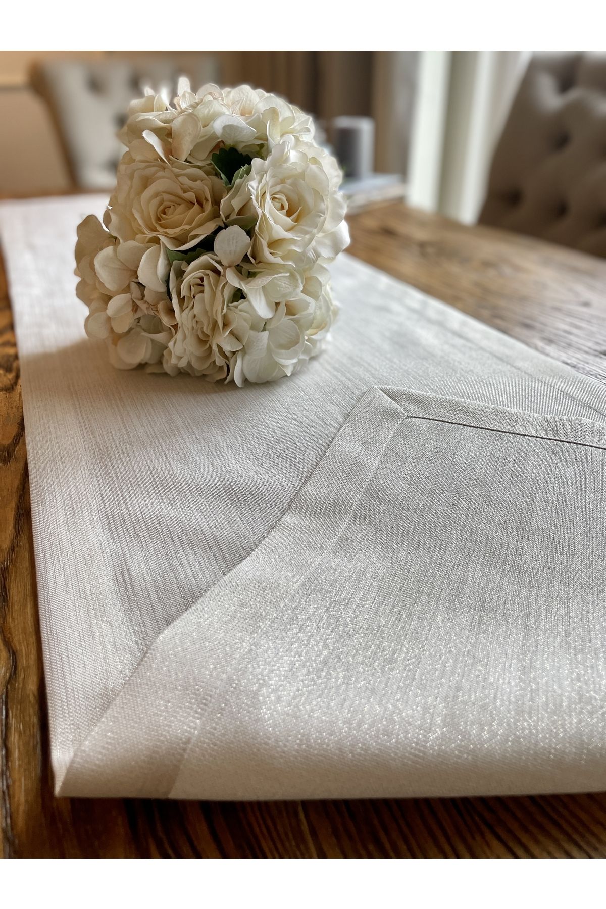 Gold Simli Ekru Uzun Runner