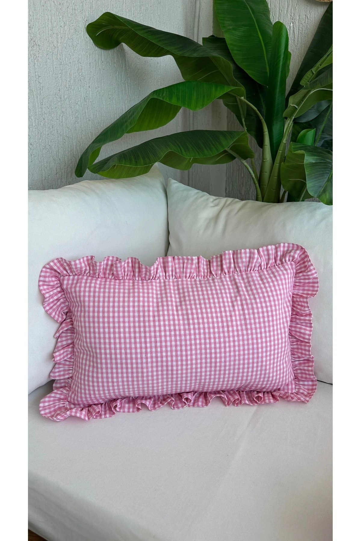 Pamuk Keten Mini Pötikare Fırfırlı Kırlent Kılıfı - 5