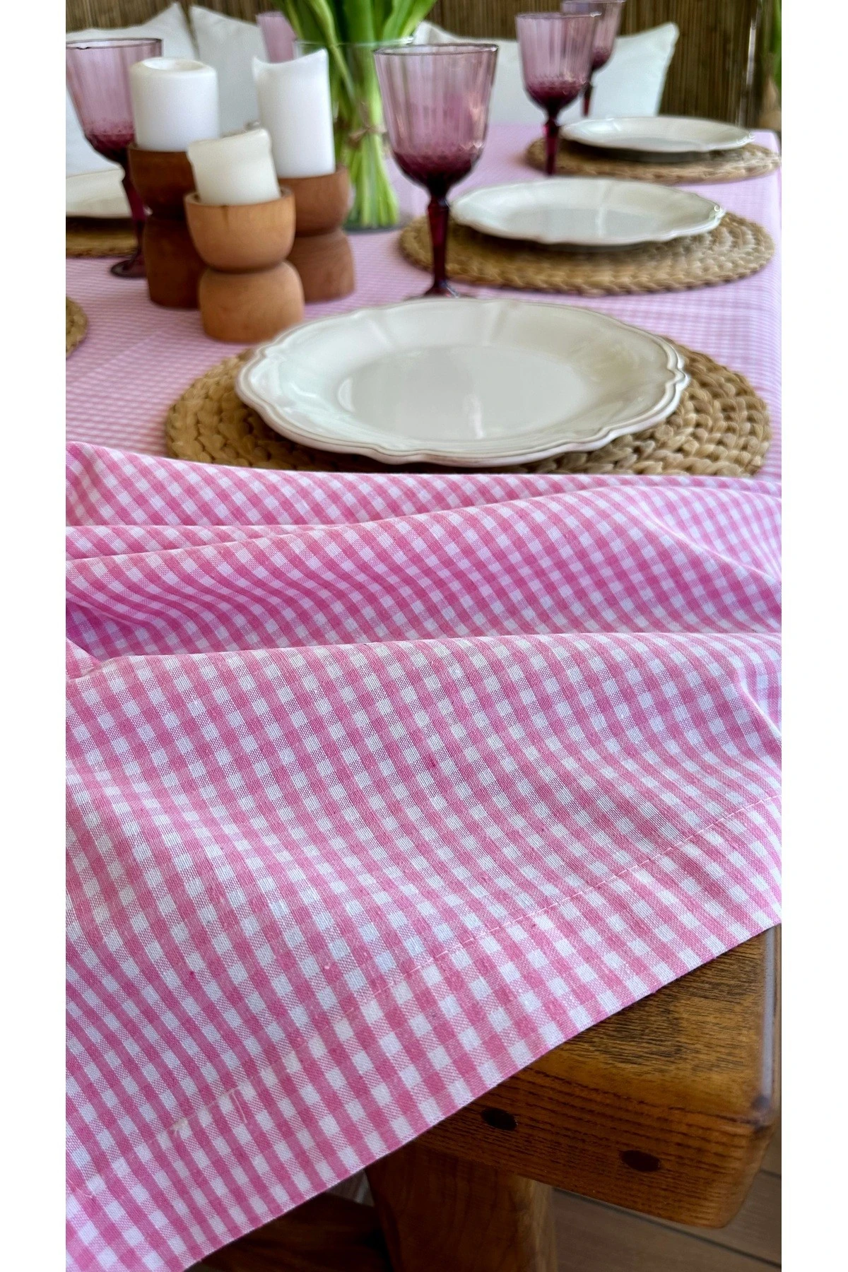 Pötikareli Keten Dertsiz Masa Örtüsü Düz Model