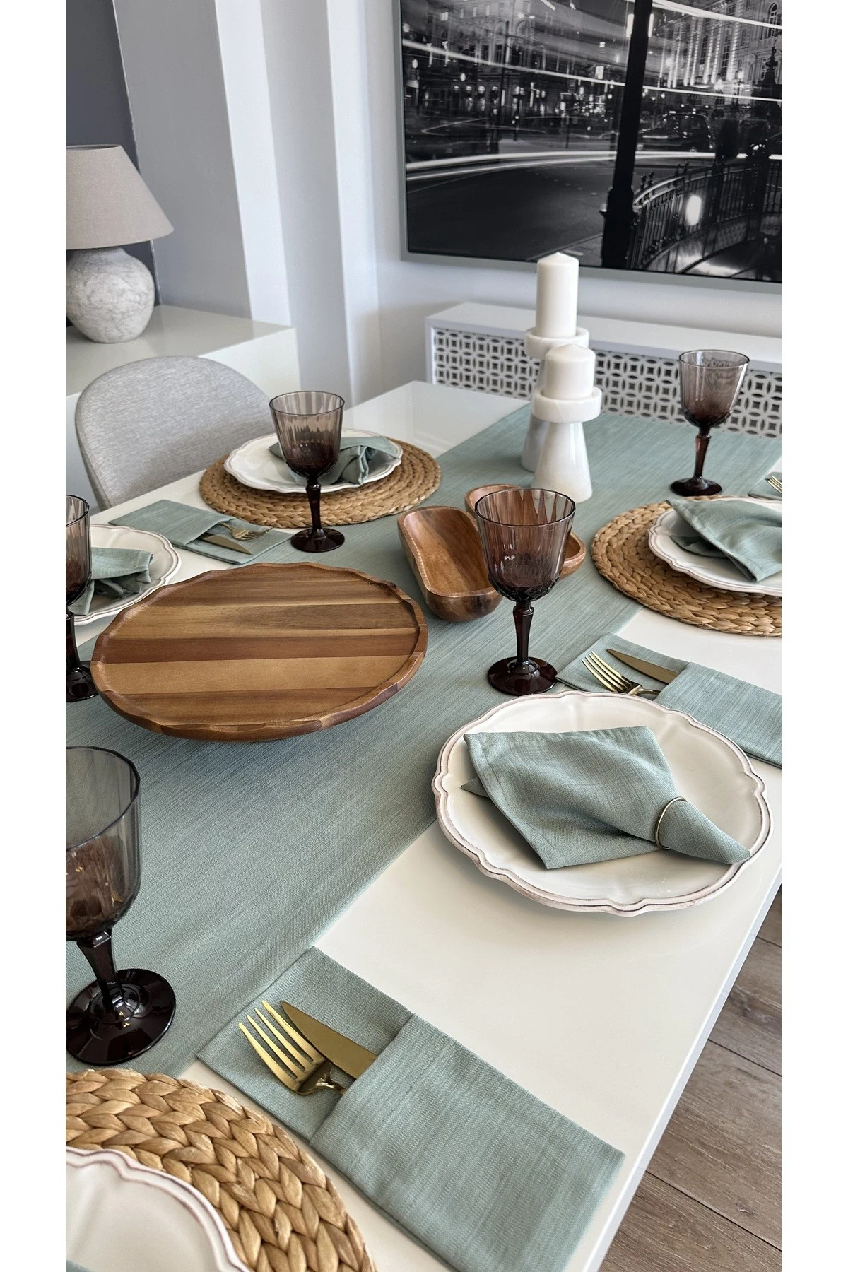 6 Adet Keten Dokulu Kumaş Peçete - 4