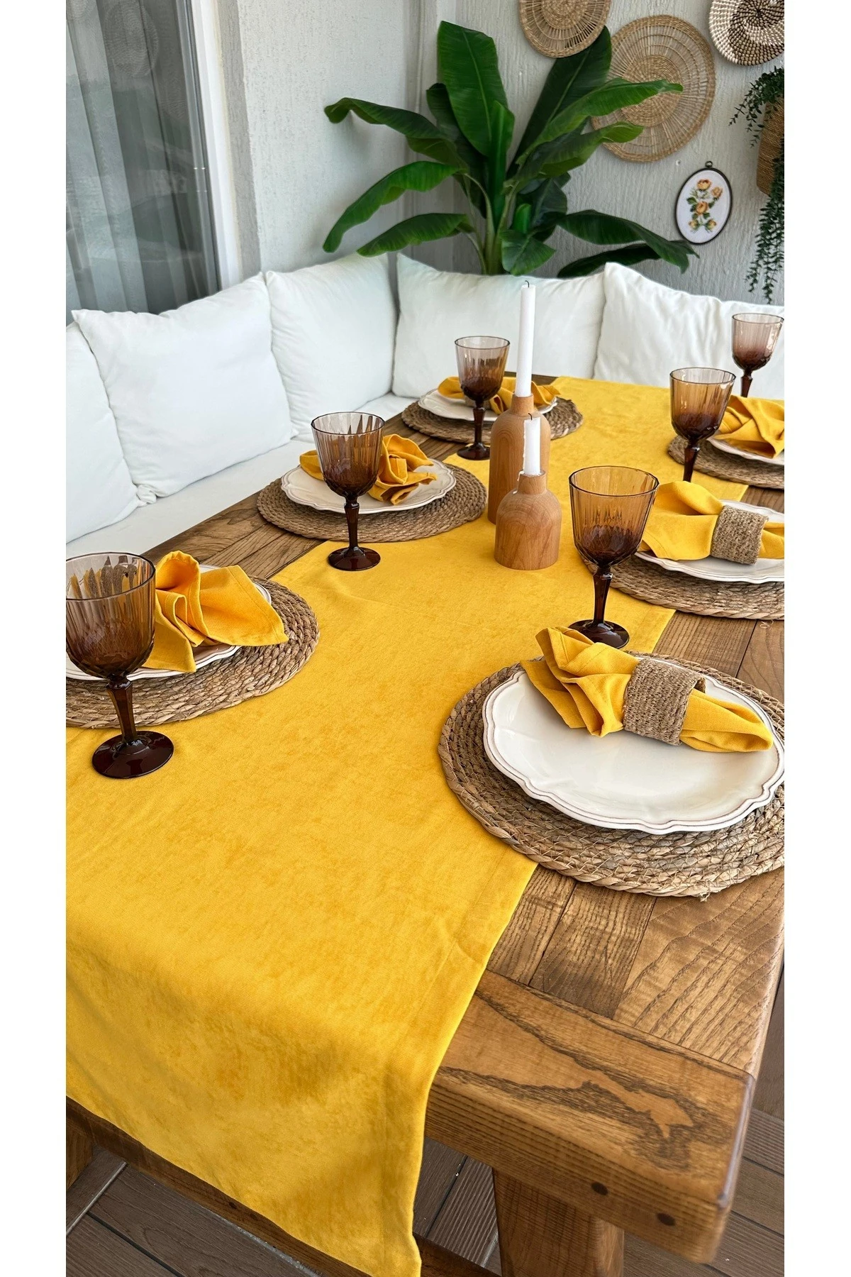 6 Adet Kadife Dokulu Dertsiz Hardal Sarı Renk Kumaş Peçete