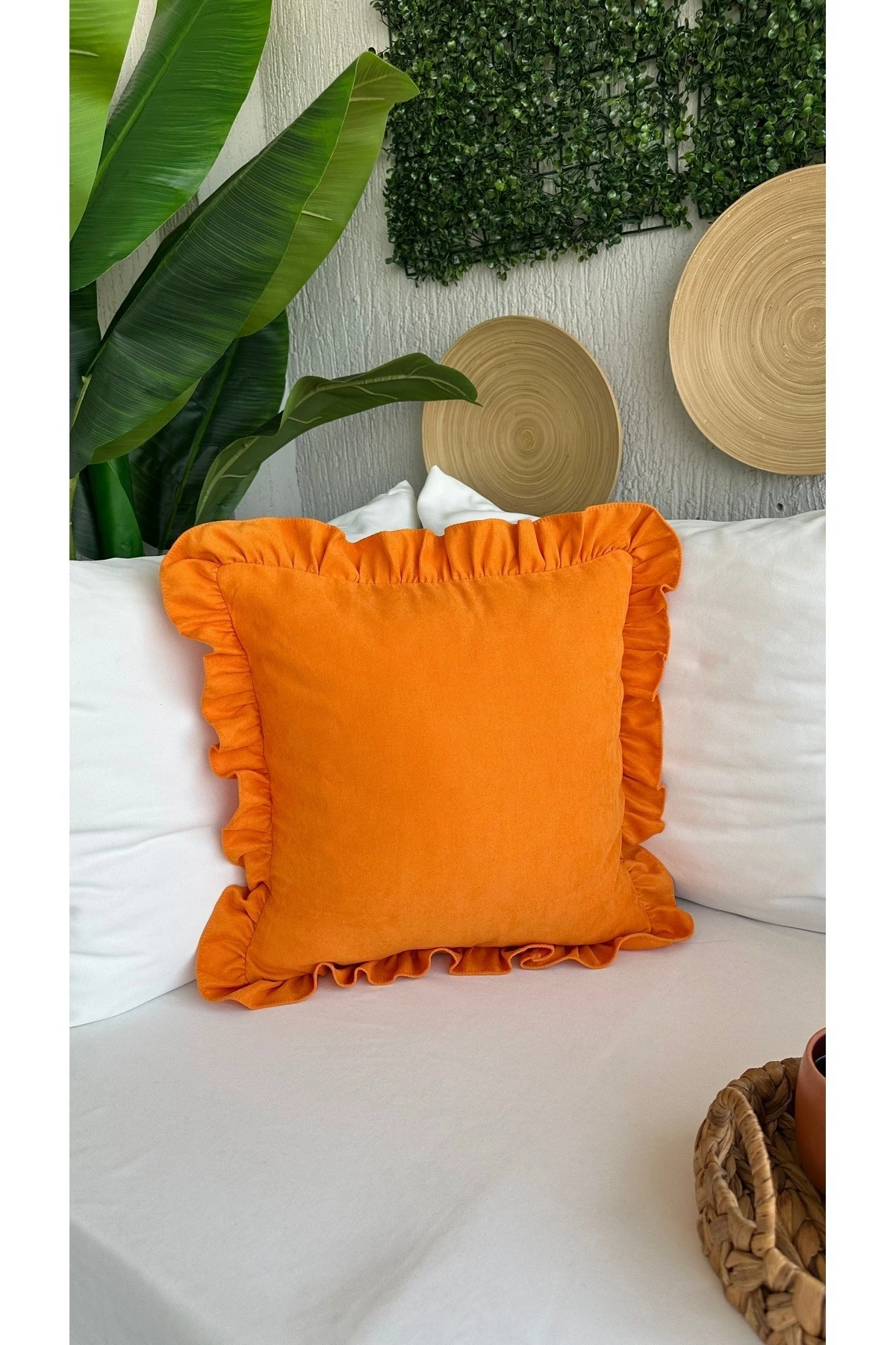 Vintage Turuncu Fırfırlı Kırlent Kılıfı 1 Ad