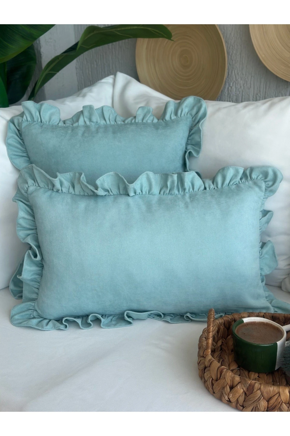 Vintage Fırfırlı Mint Yeşili Kırlent Kılıfı 1 Ad