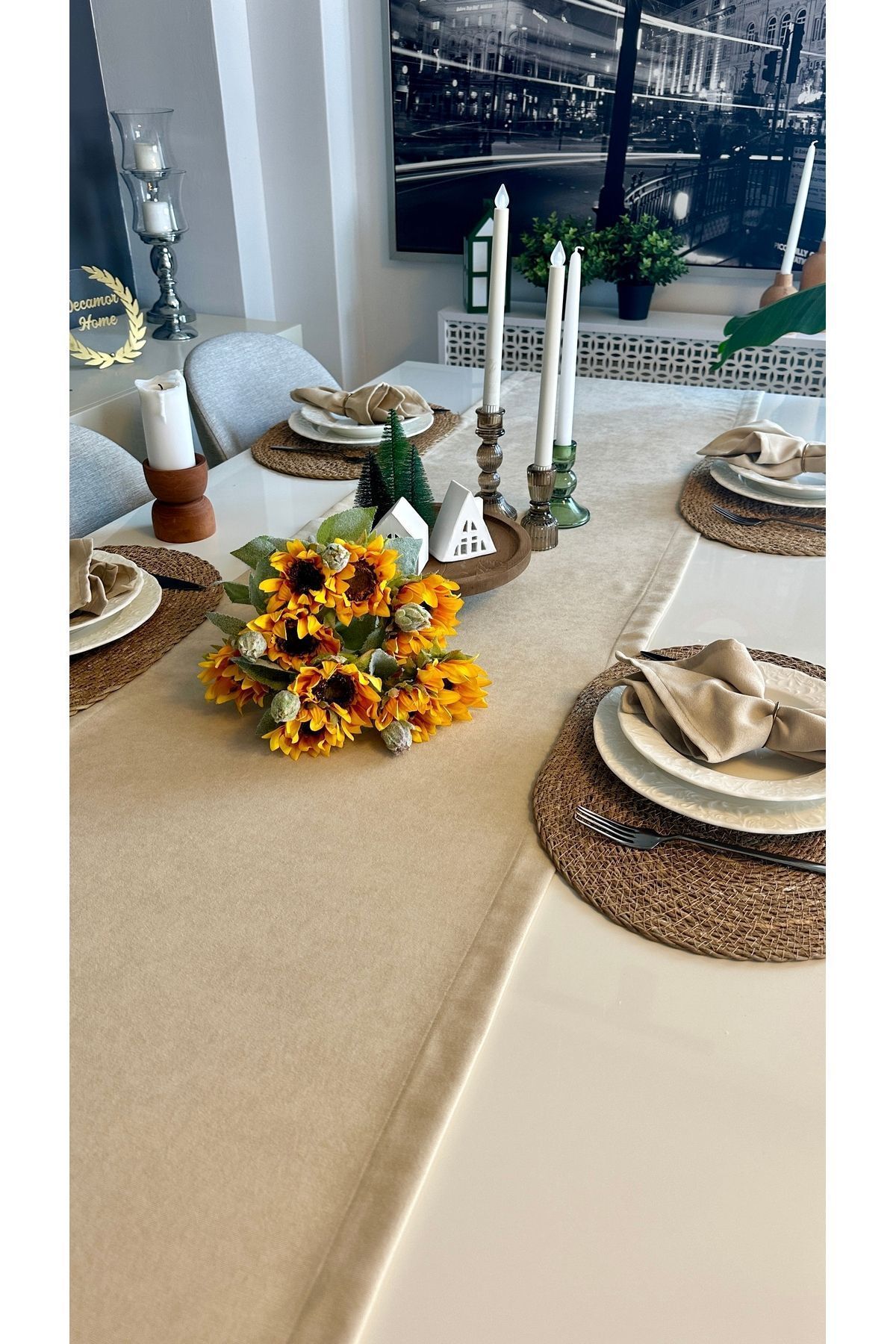 Kadife Dokulu Dertsiz Bej Runner