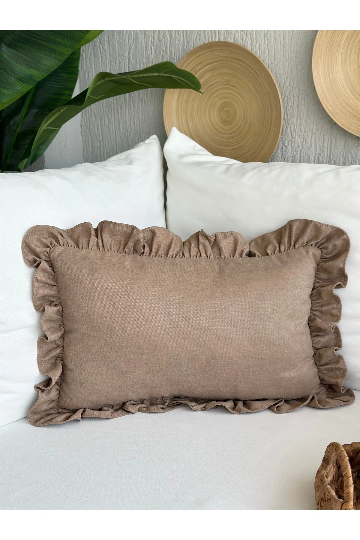 Vıntage Sütlü Kahve Fırfırlı Kırlent Kılıfı 1 Ad