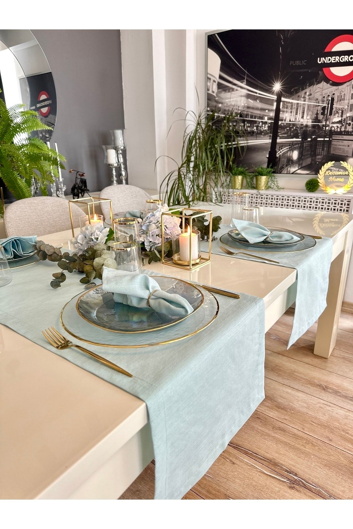 Keten Dokulu Simli Mint Yeşili Dertsiz Runner