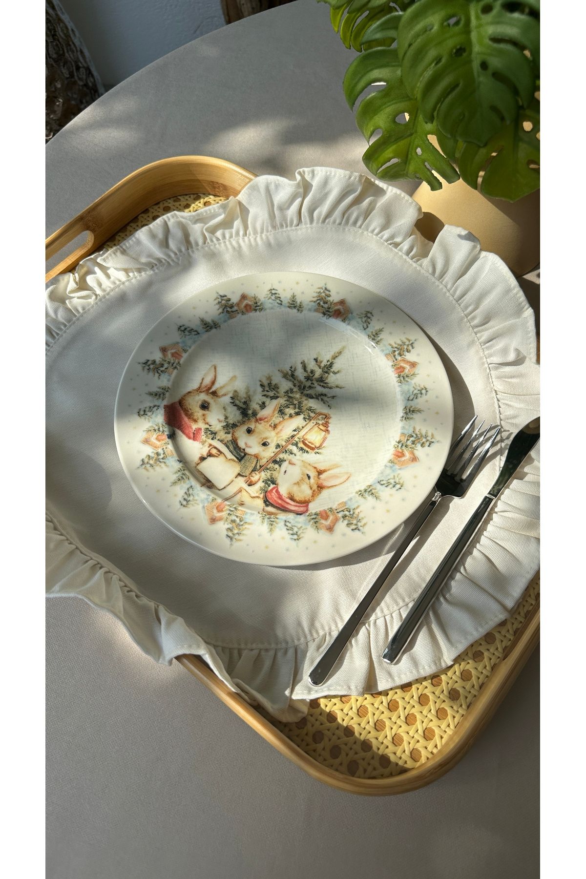 6 ad Tavşan Desenli Servis Tabağı Yılbaşı Temalı Servis Tabağı