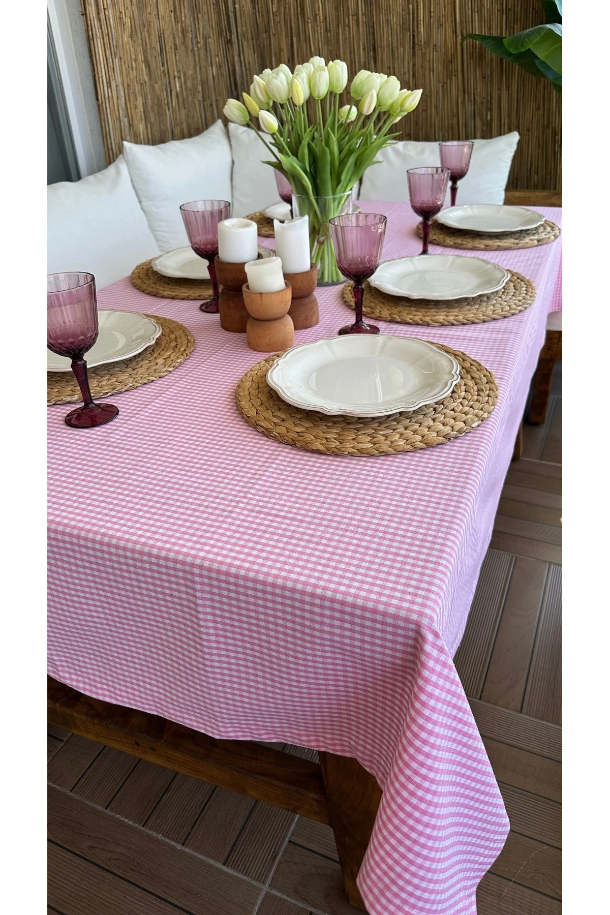 Pötikareli Keten Dertsiz Masa Örtüsü Düz Model