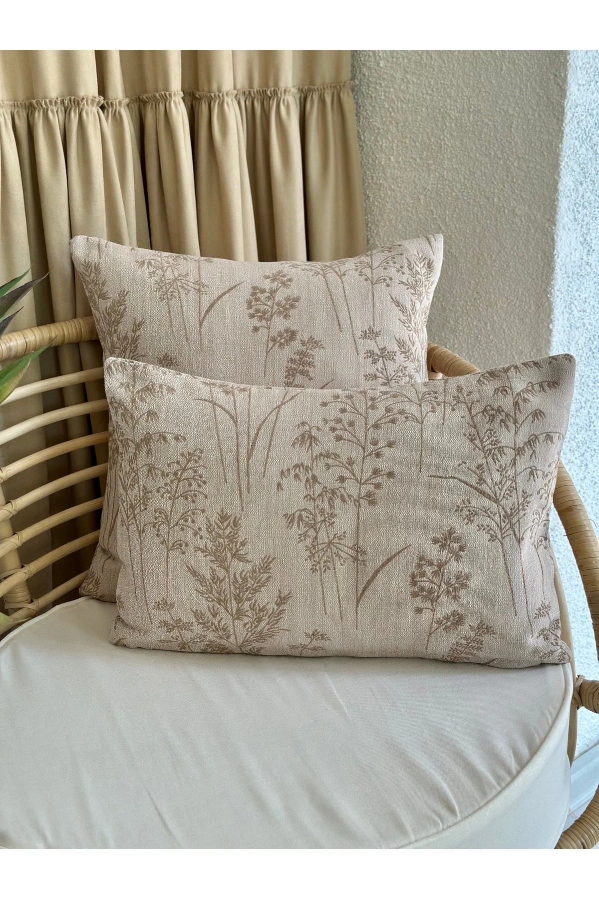 Dal Desenli Pamuklu Bej Rengi Salon Kırlent Kılıfı 1 ADET