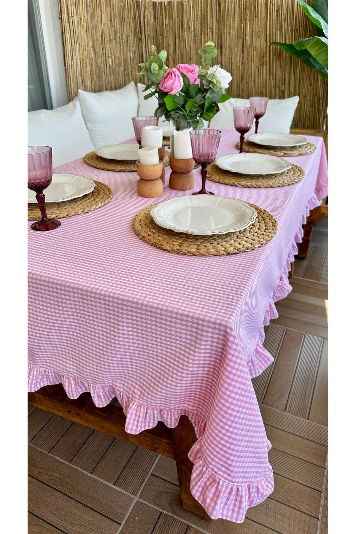 Thin Keten Pötikare Fırfırlı Masa Örtüsü - 2