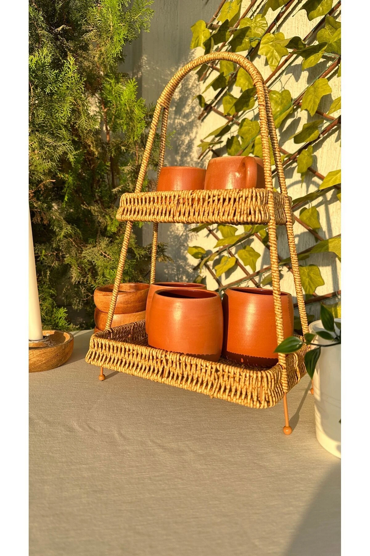 Rattan 2 Katlı Sunumluk Düzenleyici