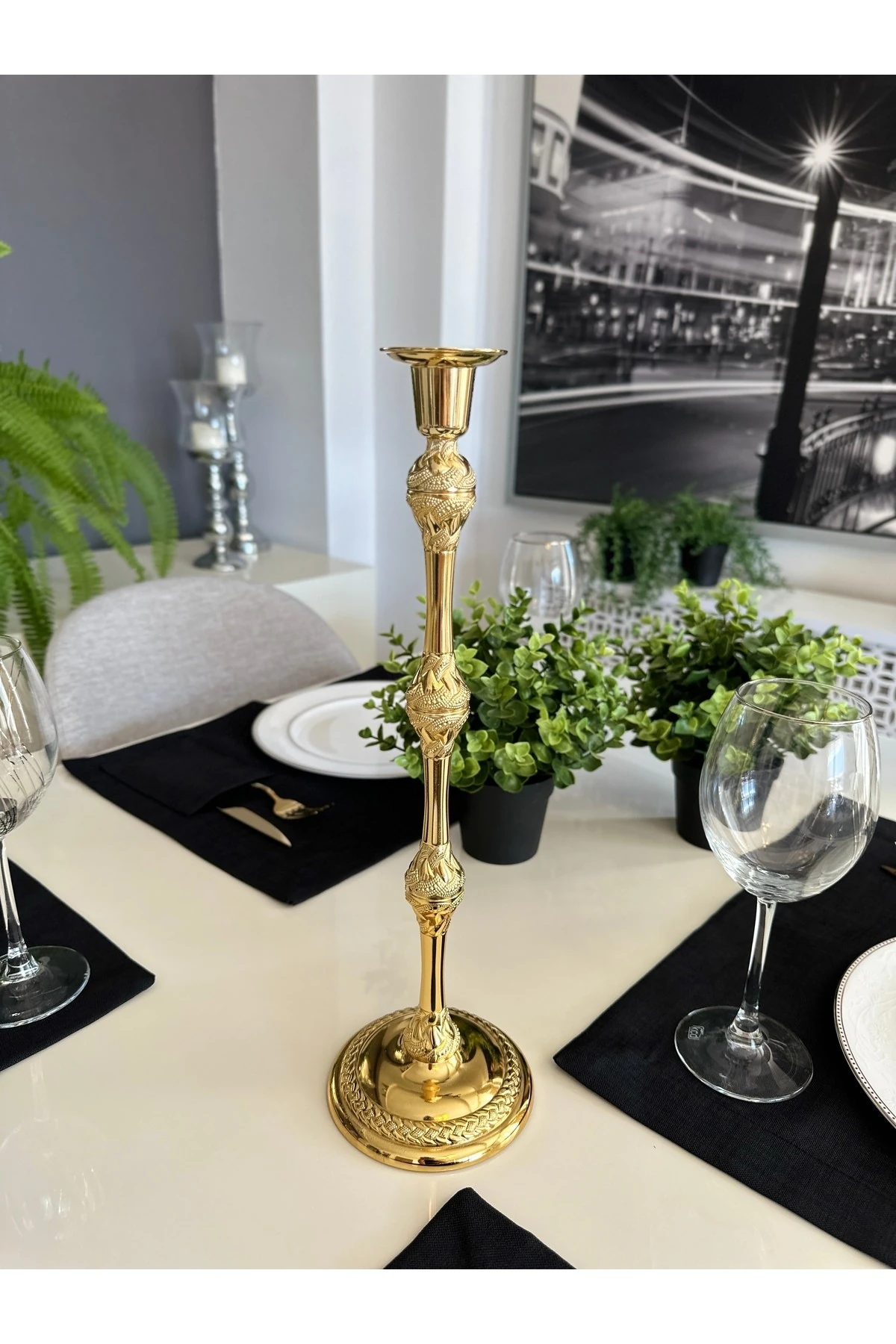 Altın Metal Uzun Şamdan Gold Şamdan