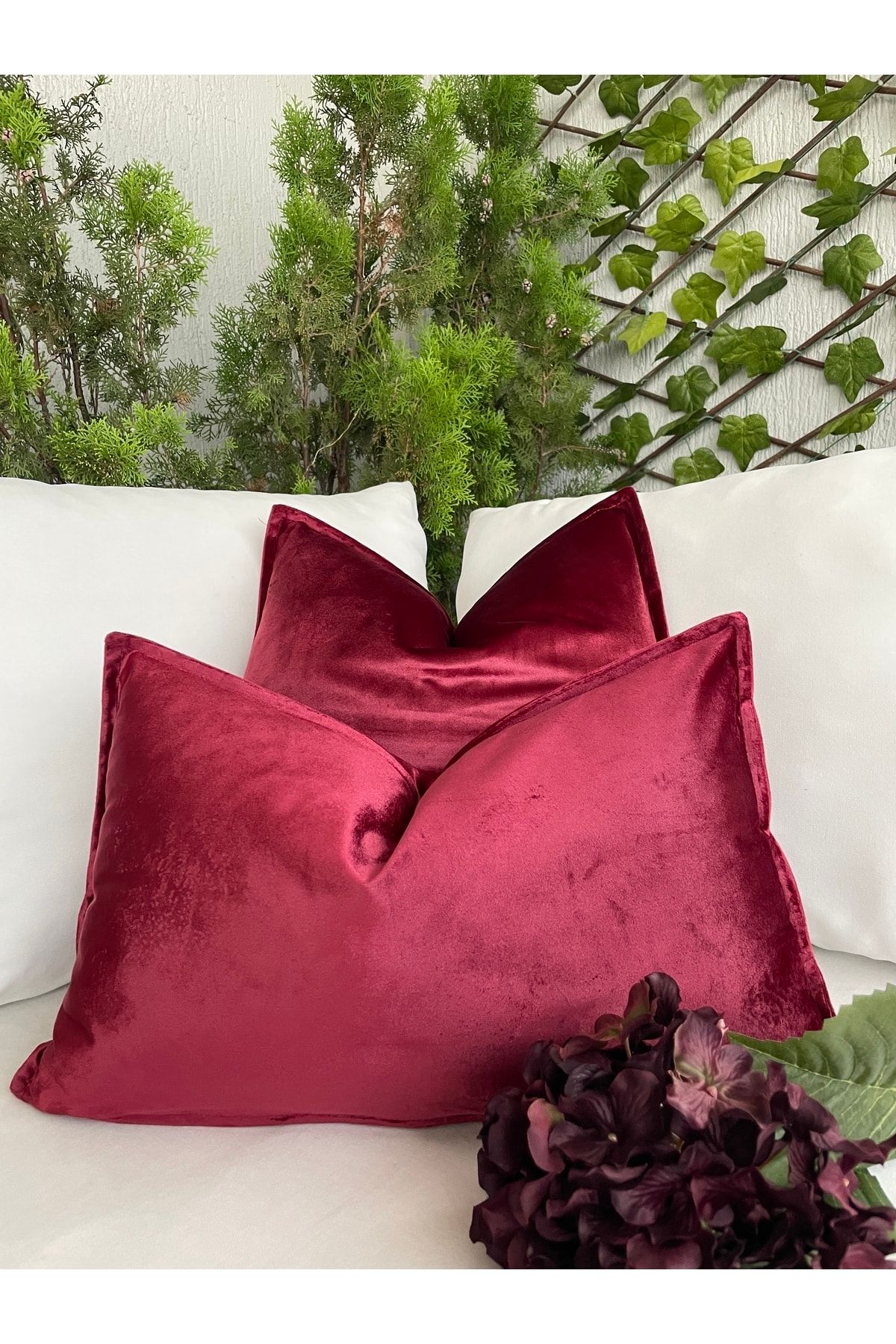 Kadife Kırlent Kılıfı Kırmızı Kadife Kırlent Kılıfı