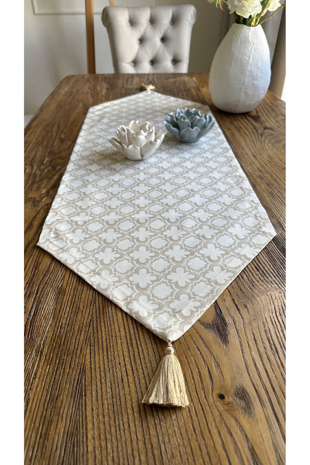 Vintage Püskül Detaylı Bej Runner Leke Tutmaz Dertsiz