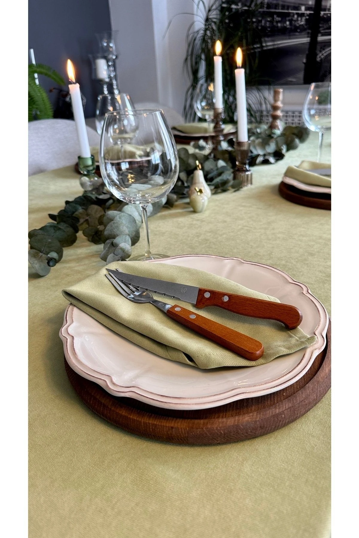 Kadife Dokulu Fıstık Yeşili Peçete 6 adet