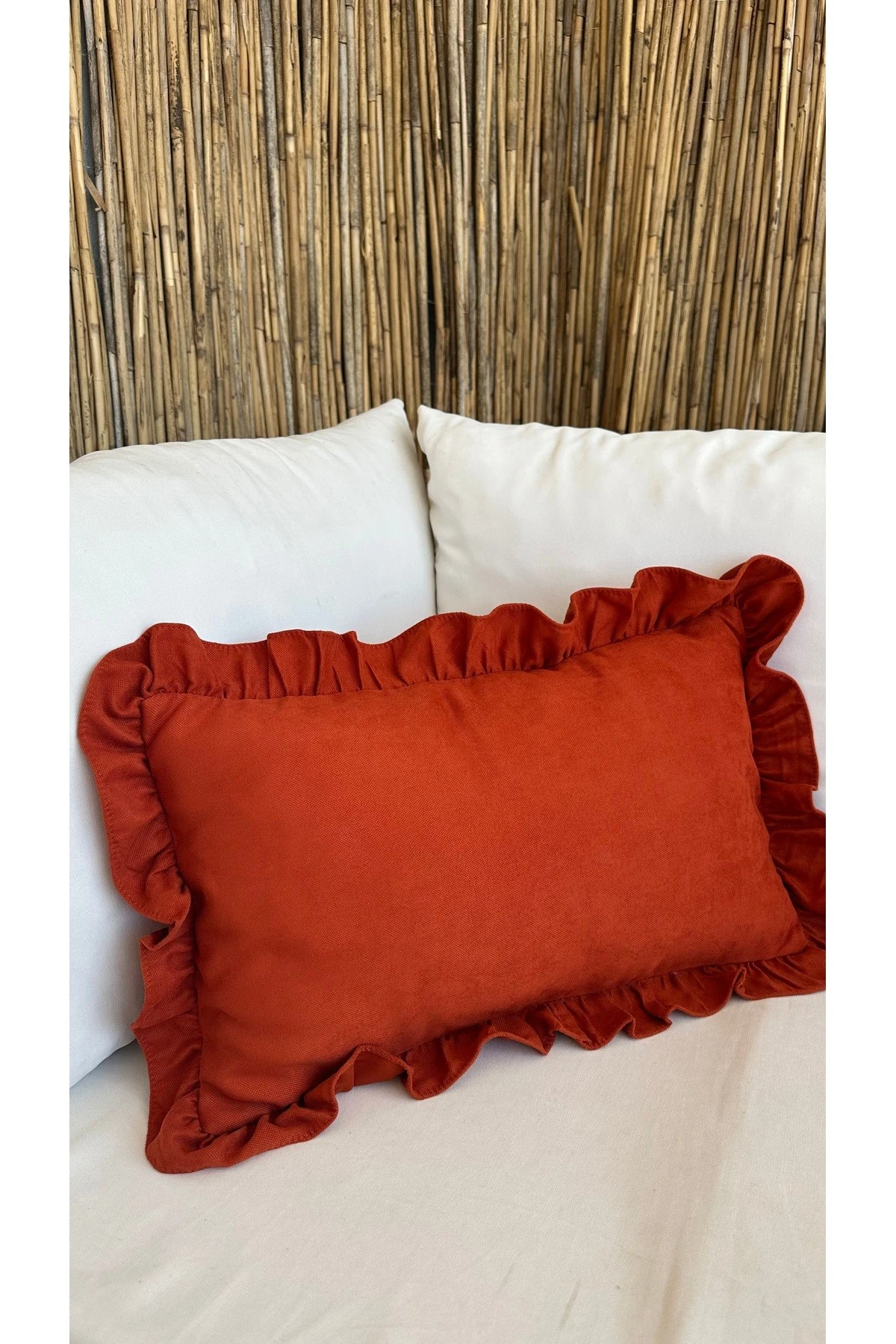 Vintage Fırfırlı Koyu Kiremit Kırlent Kılıfı 1 ad