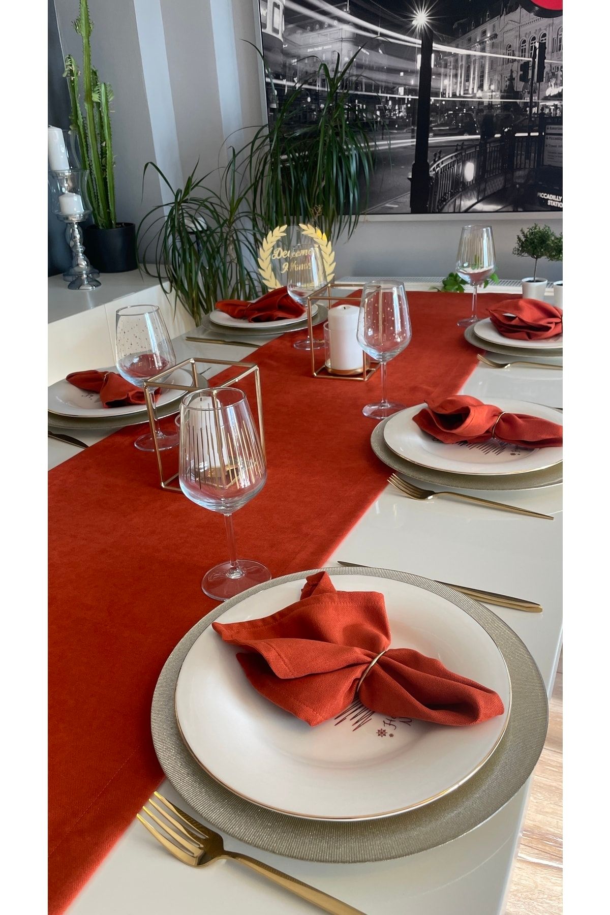 Soft Kumaş Dertsiz Tuğla Rengi Koyu Kiremit Uzun Runner