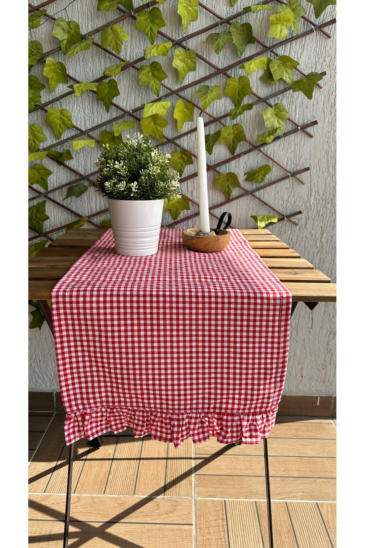 Mini Pötikareli Fırfırlı Keten Runner